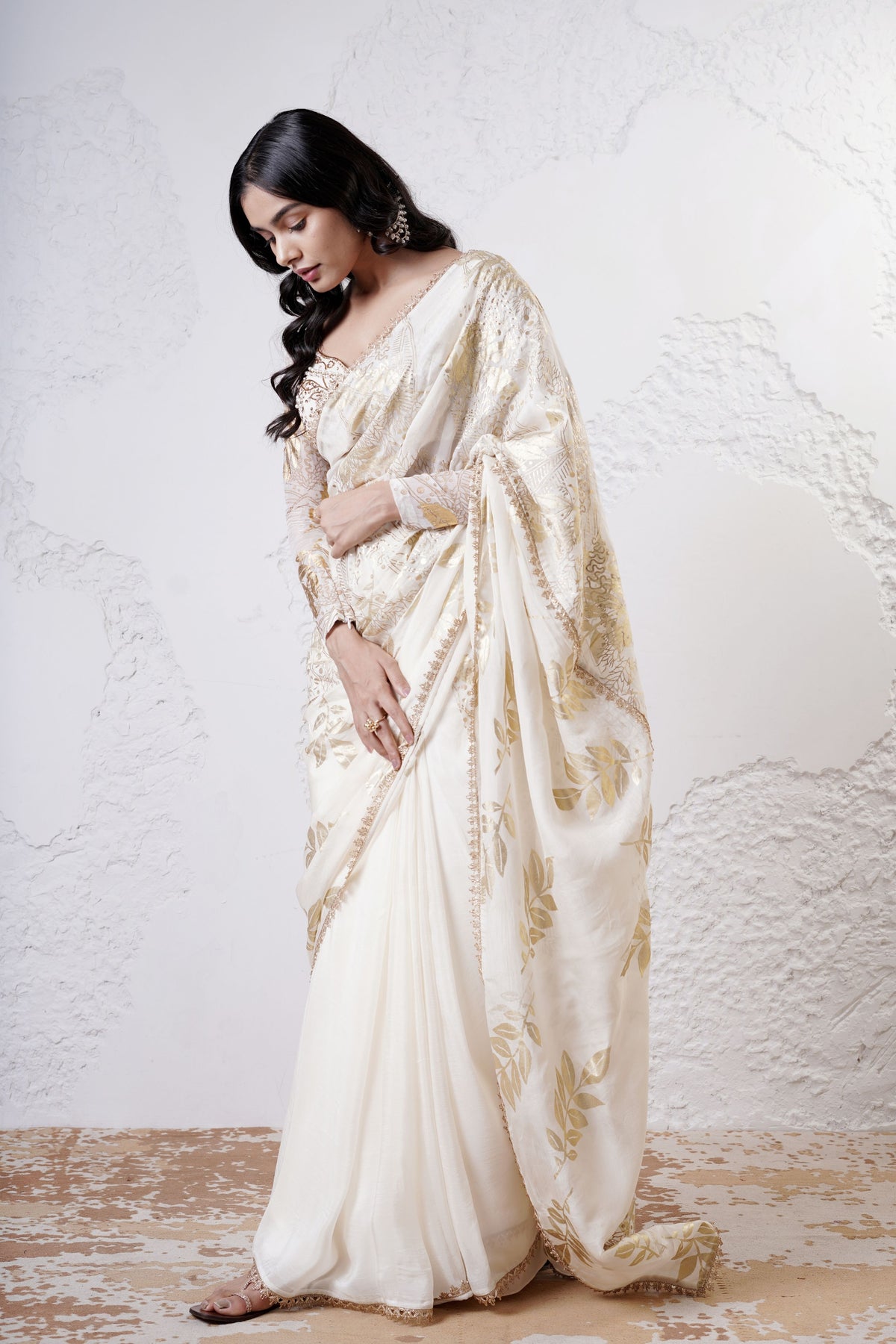 Ivory Foil Saree Set