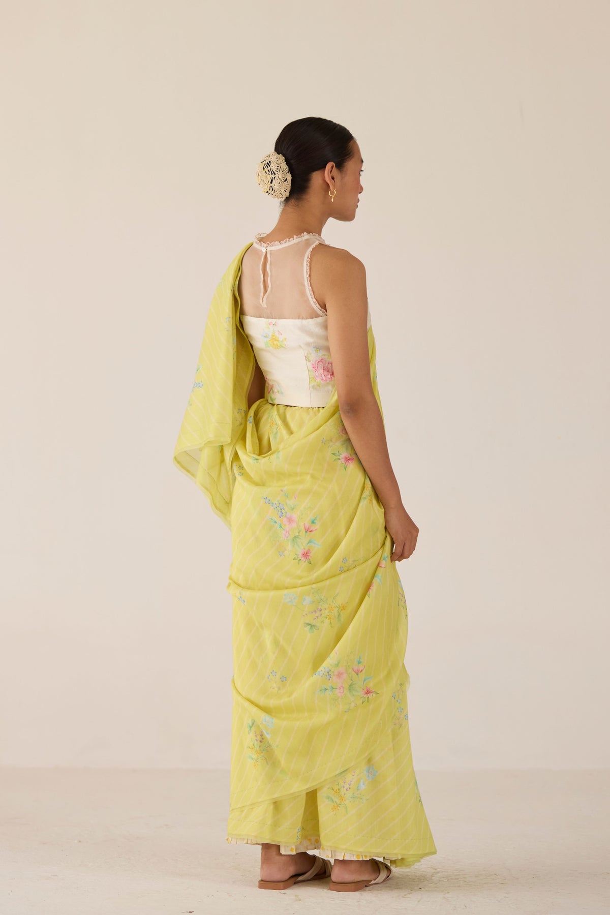 Yellow Wildflower Bunch Silk and Cotton Chanderi Sari