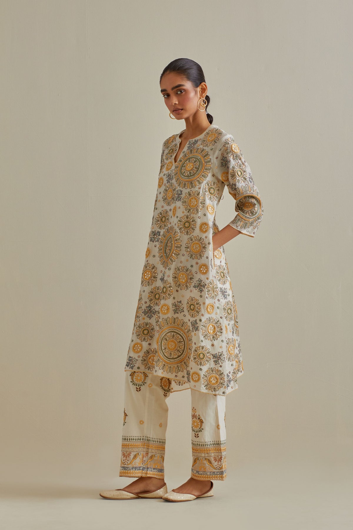 Yellow and Off White Kurta Set