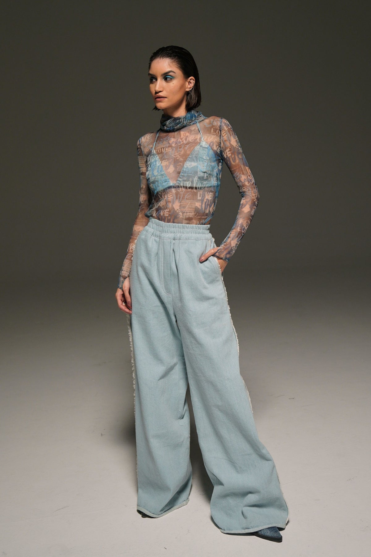 Blue Denim Wide Leg Pants