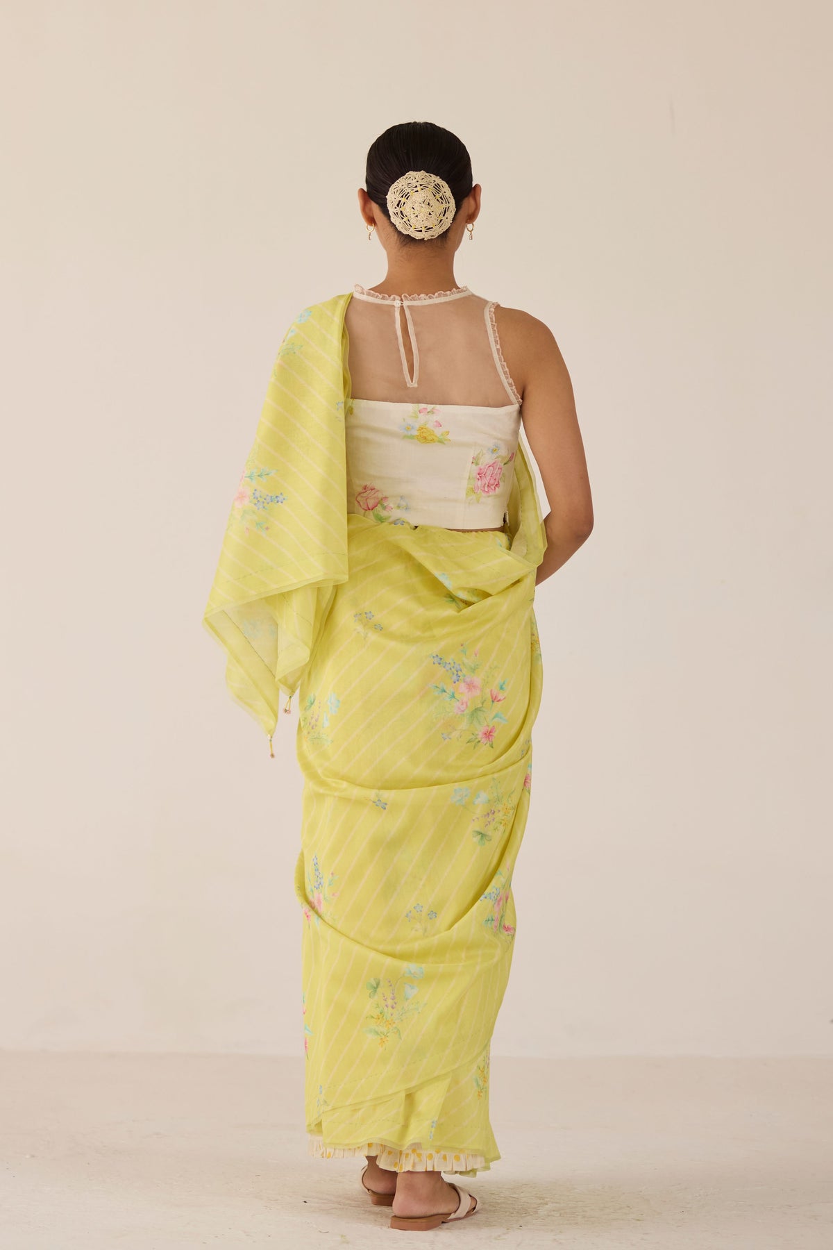 Yellow Wildflower Bunch Silk and Cotton Chanderi Sari