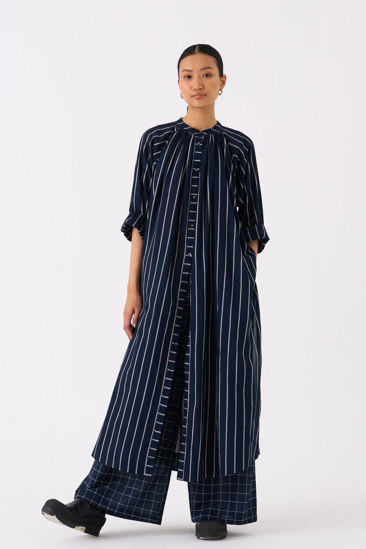 Gather Neck Black Shirt Co-ord