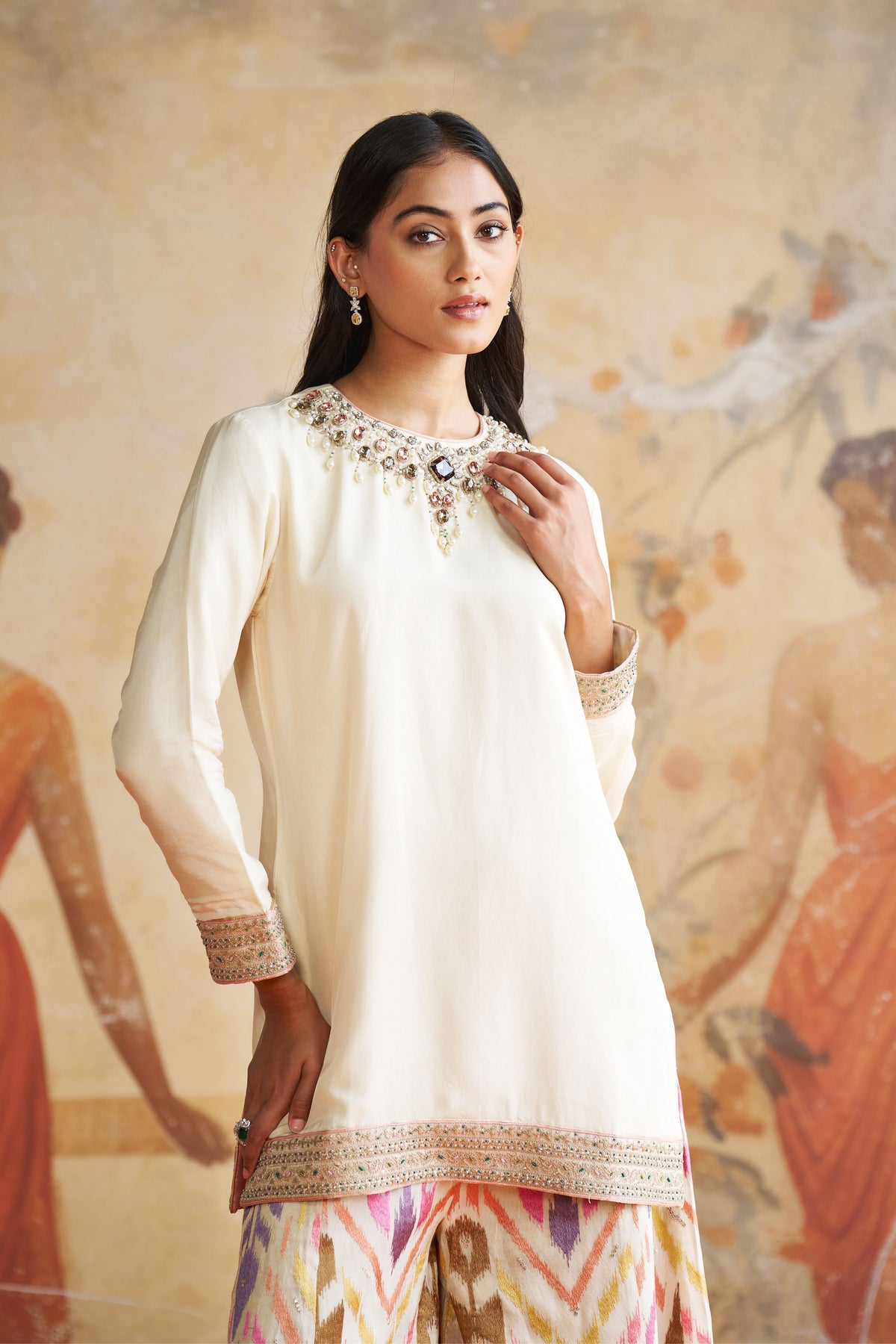 Jewelled Ivory Short Kurta Set