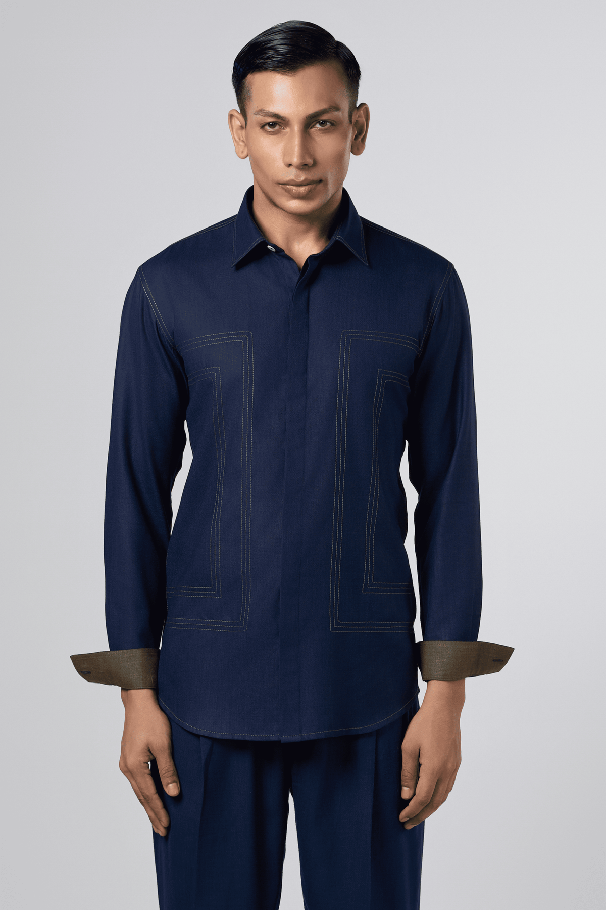 Navy Blue Contrast Stitch Shirt