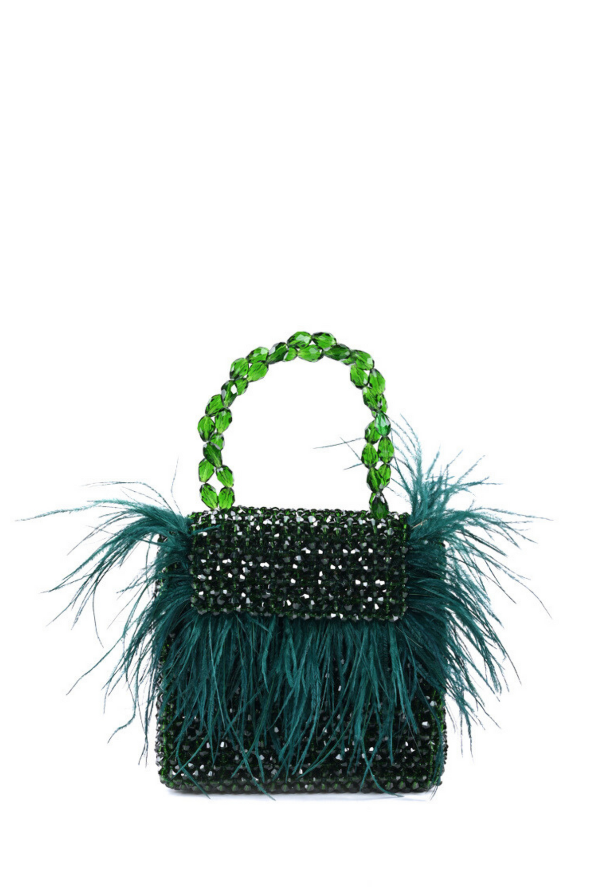 Natali Green Mini Bag With Feathers