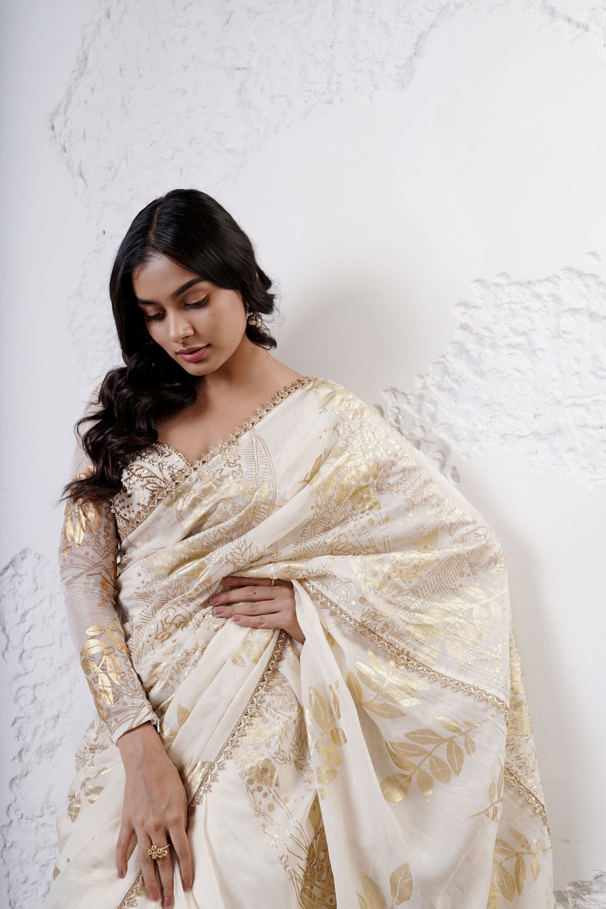 Ivory Foil Saree Set