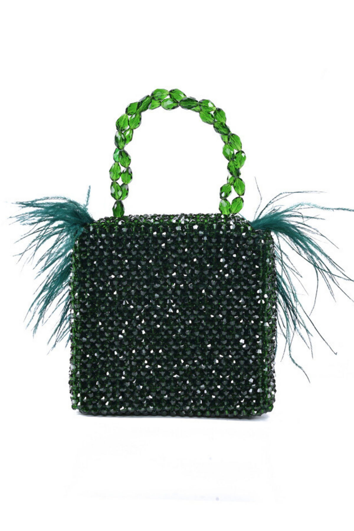 Natali Green Mini Bag With Feathers