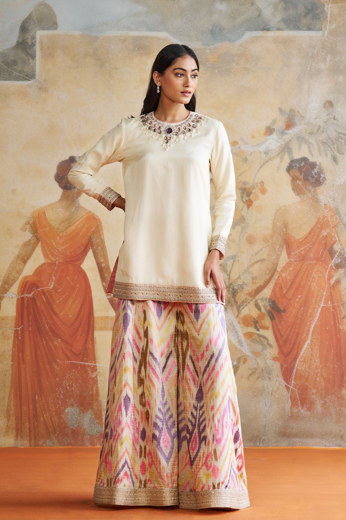 Jewelled Ivory Short Kurta Set