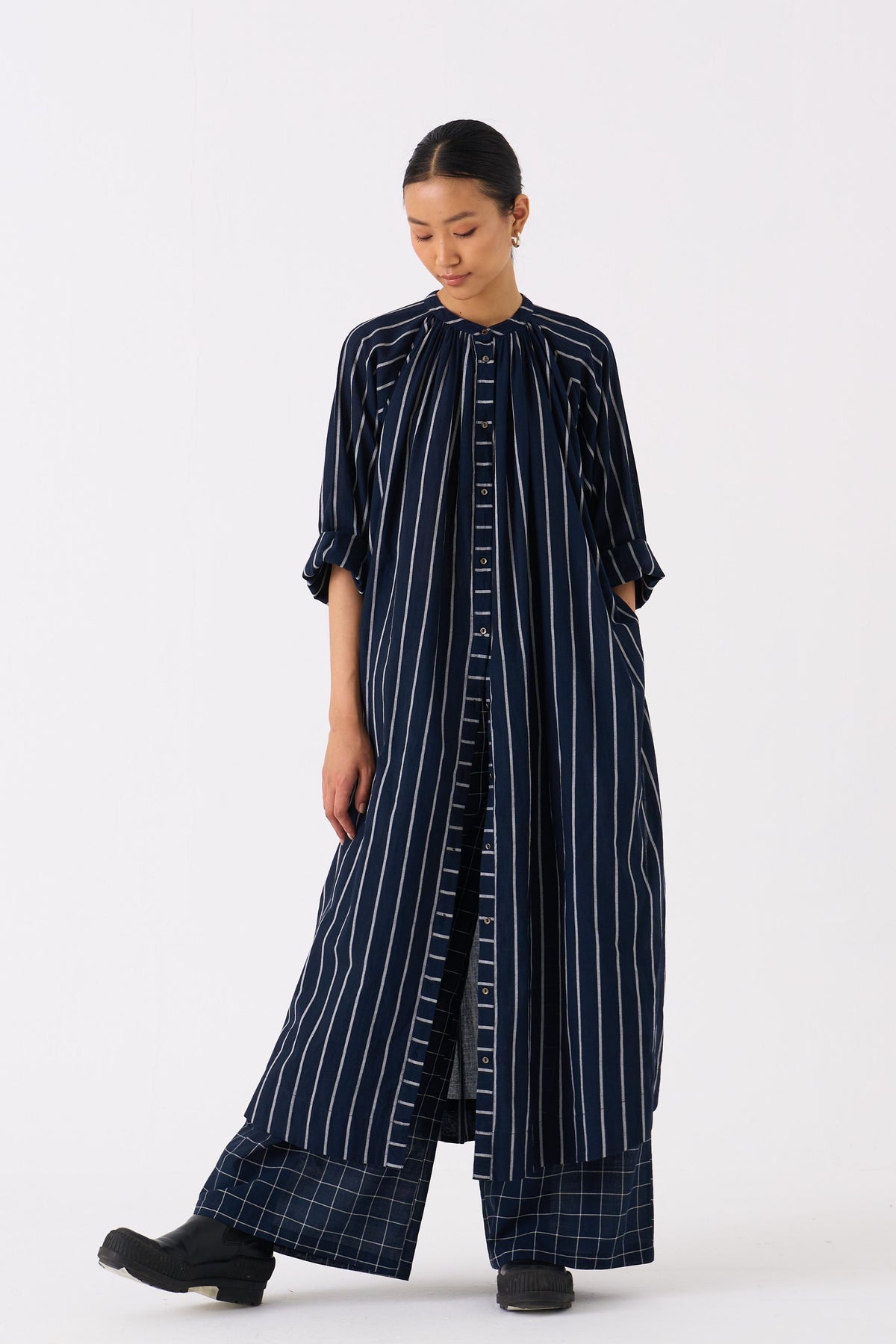 Gather Neck Black Shirt Co-ord