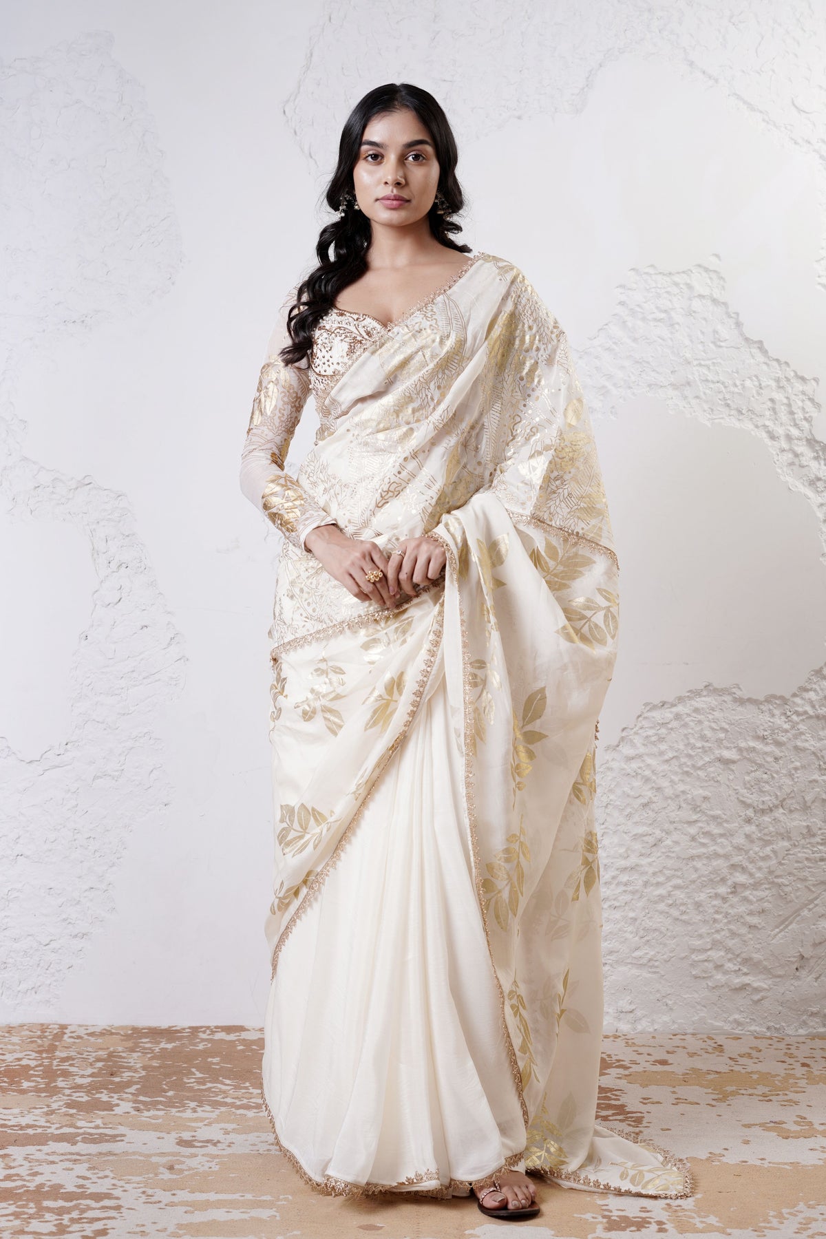 Ivory Foil Saree Set