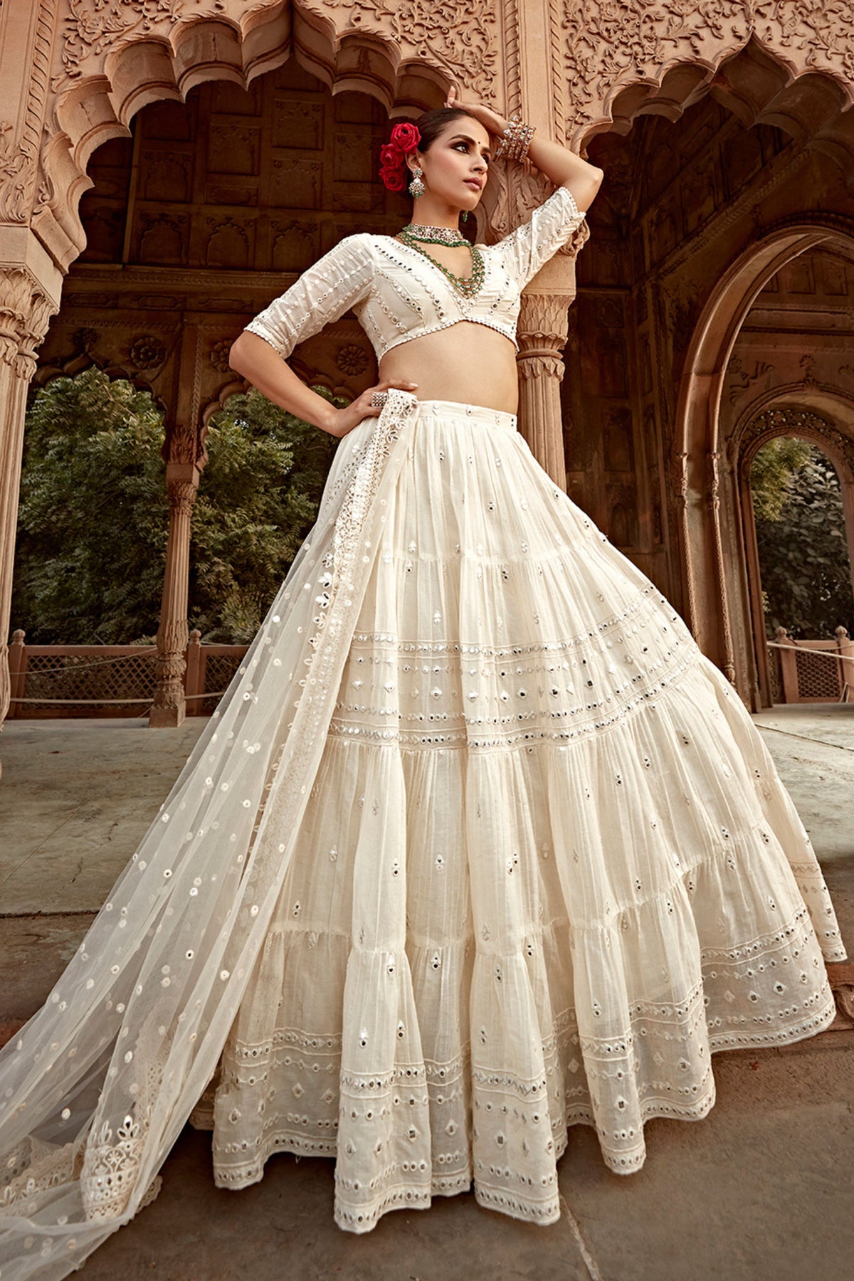 Off White Three Lehenga Set