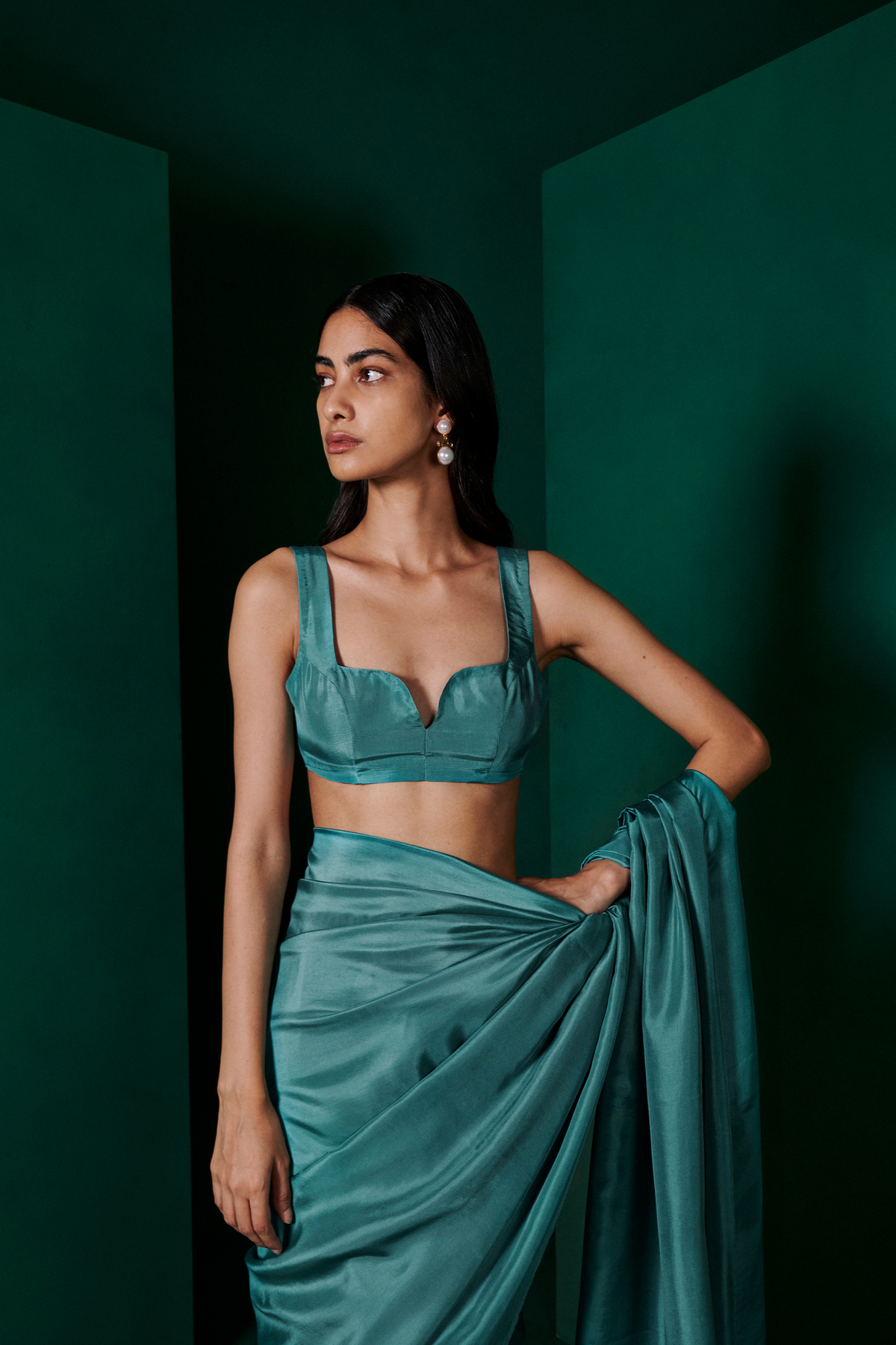 Handwoven Teal Blue Silk Sari