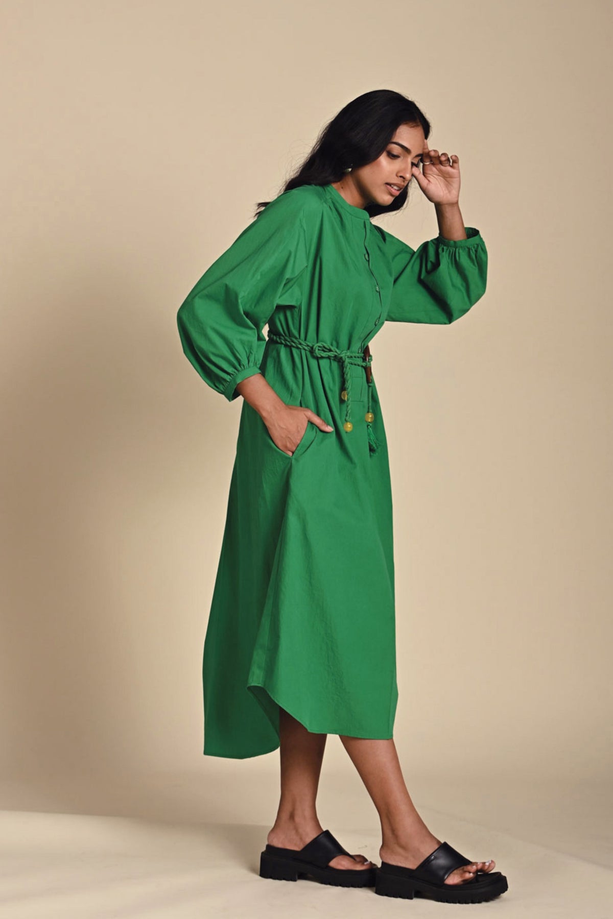 Sage Solid Dress - Oversized