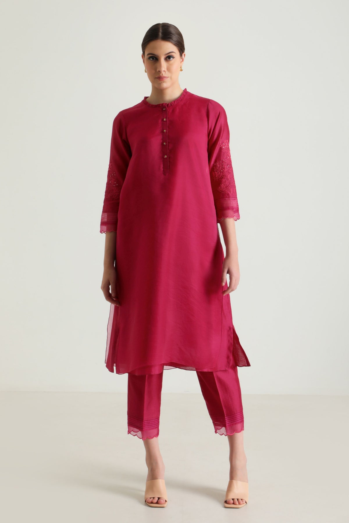 Fushsia Double Layer Kurta Set