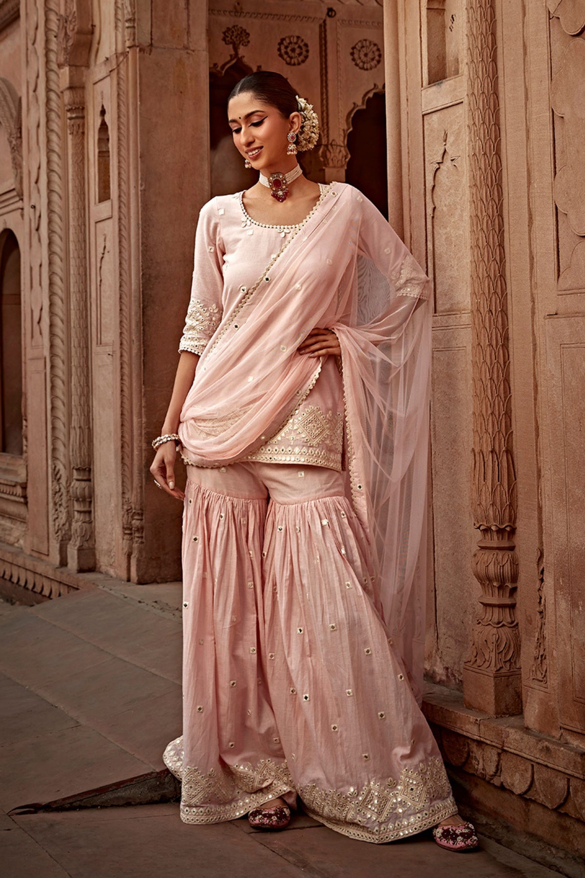 Blush Pink Straight Sharara Set