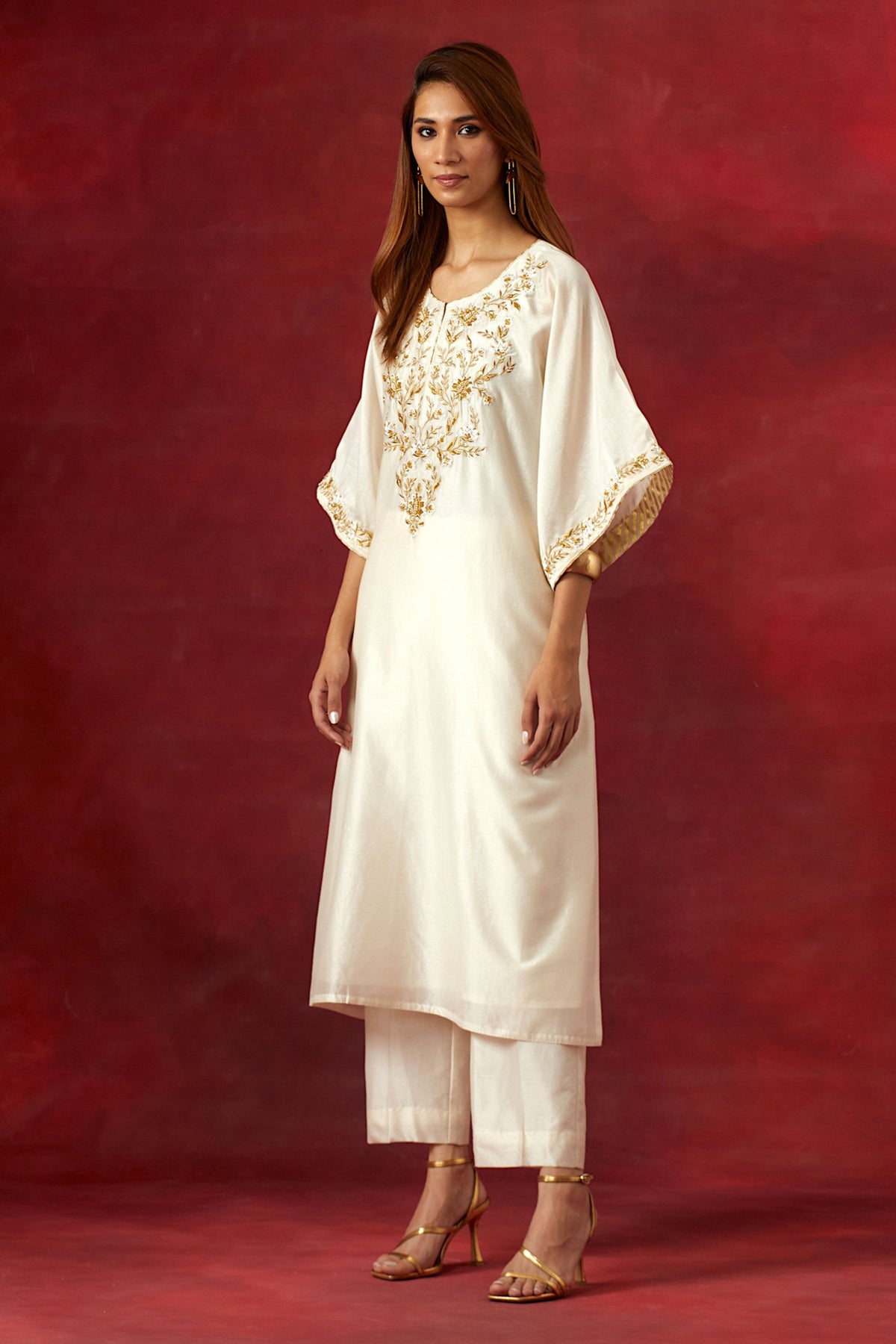 Off White Embroidered Yoke Kurta Set