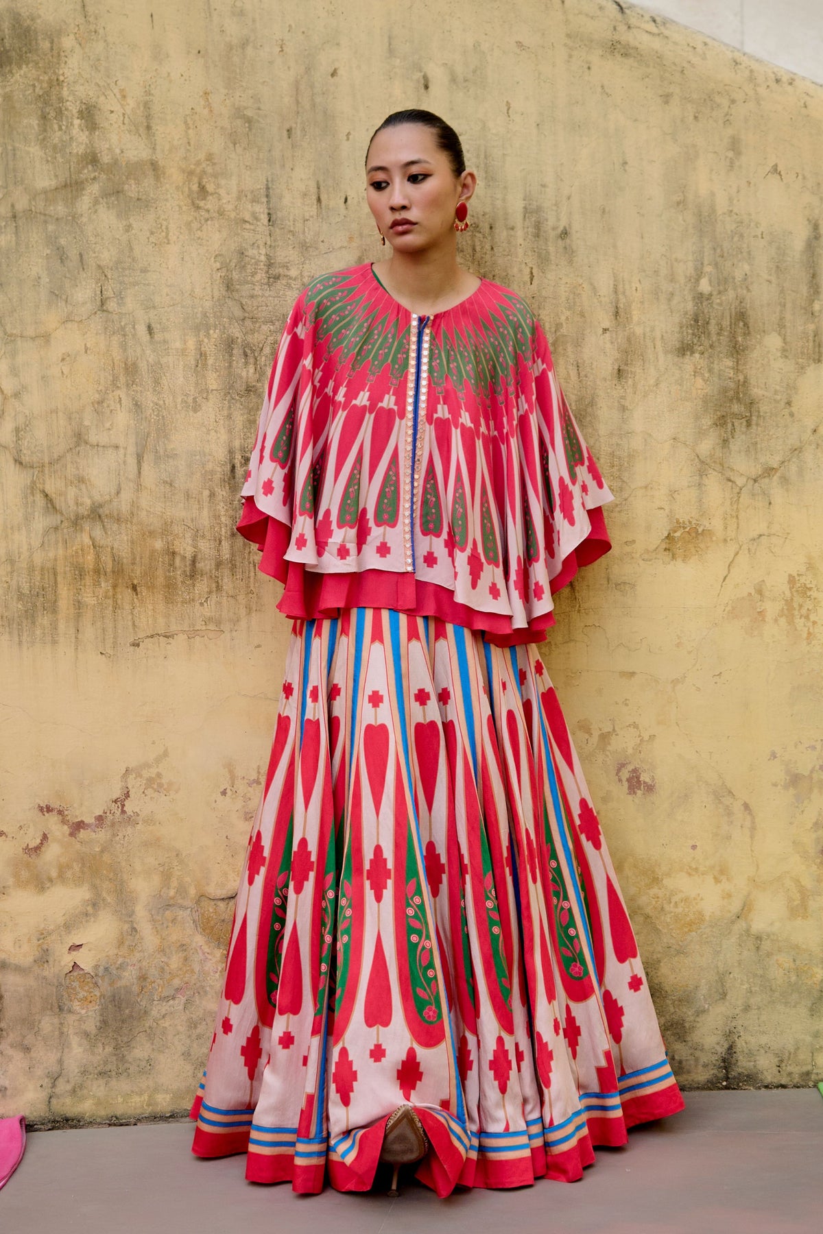 Ivory Red Kilim Lehenga Set