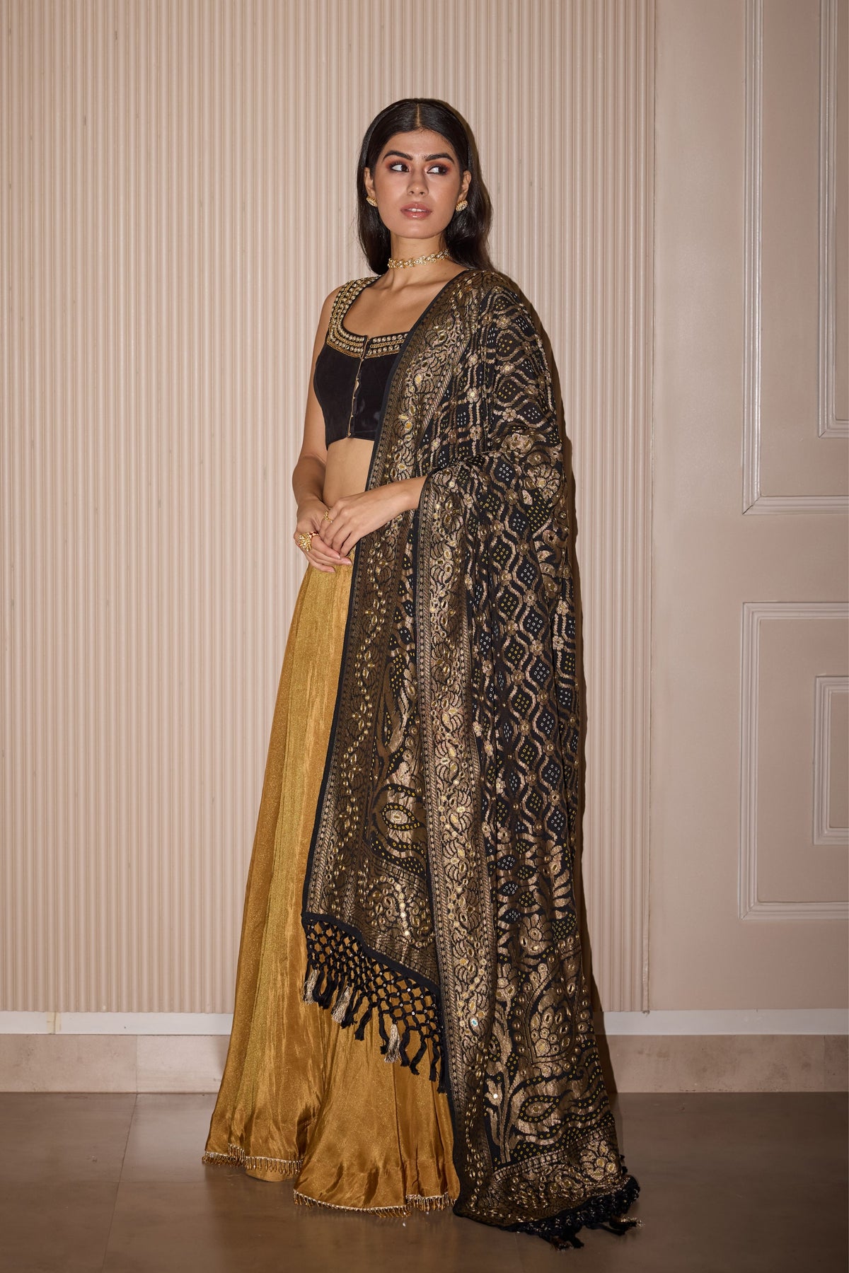 Golden Tissue Lehenga Set