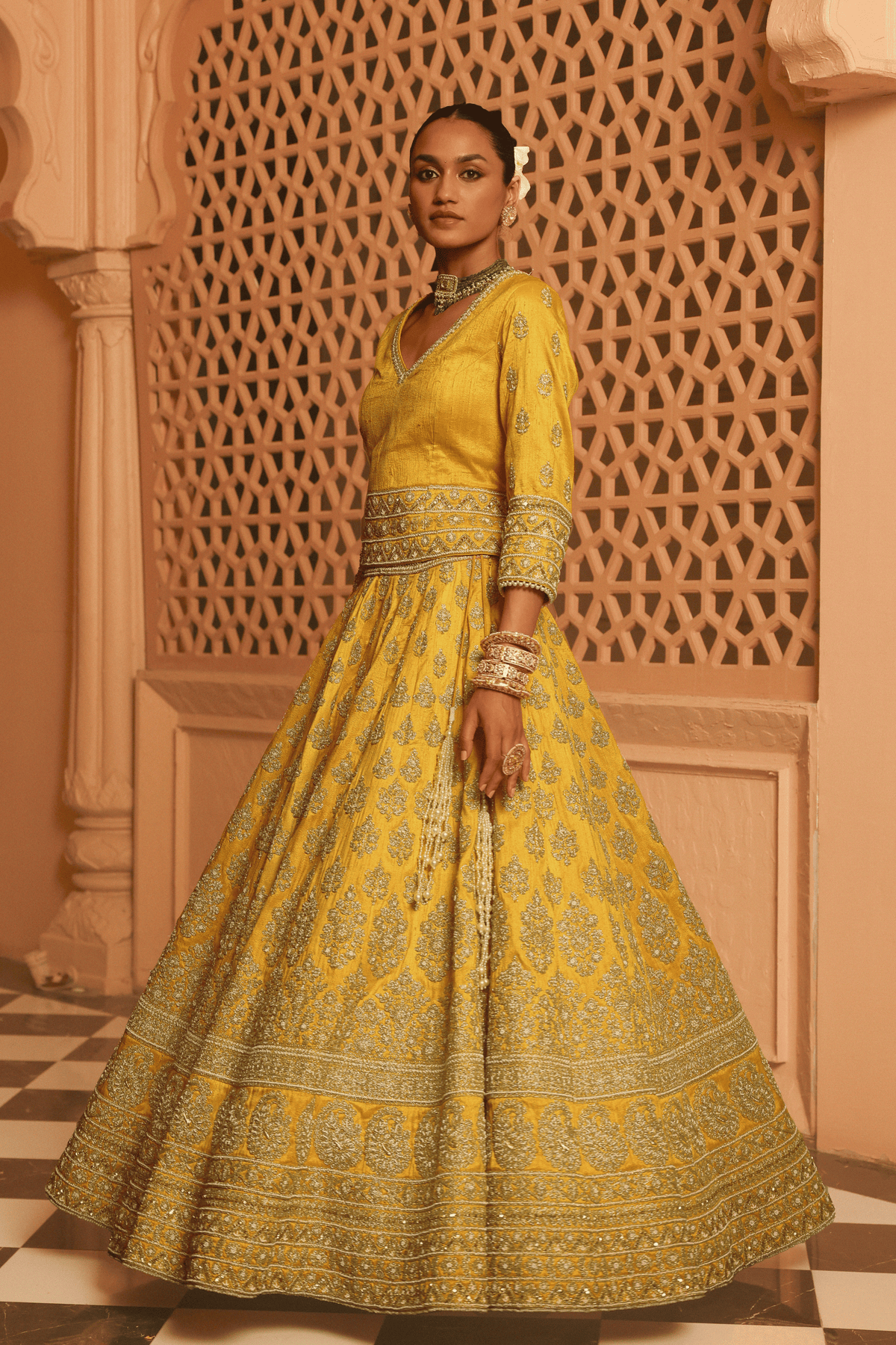 Noorali Mustard Lehenga Set