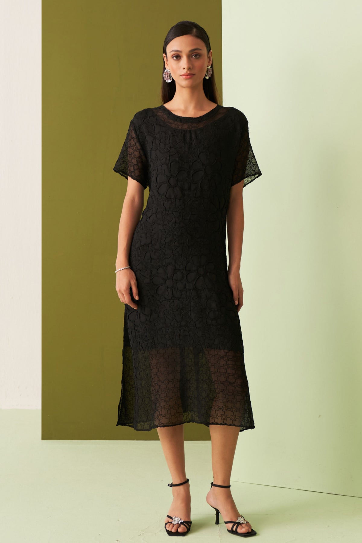 Black Textured Lace Dress