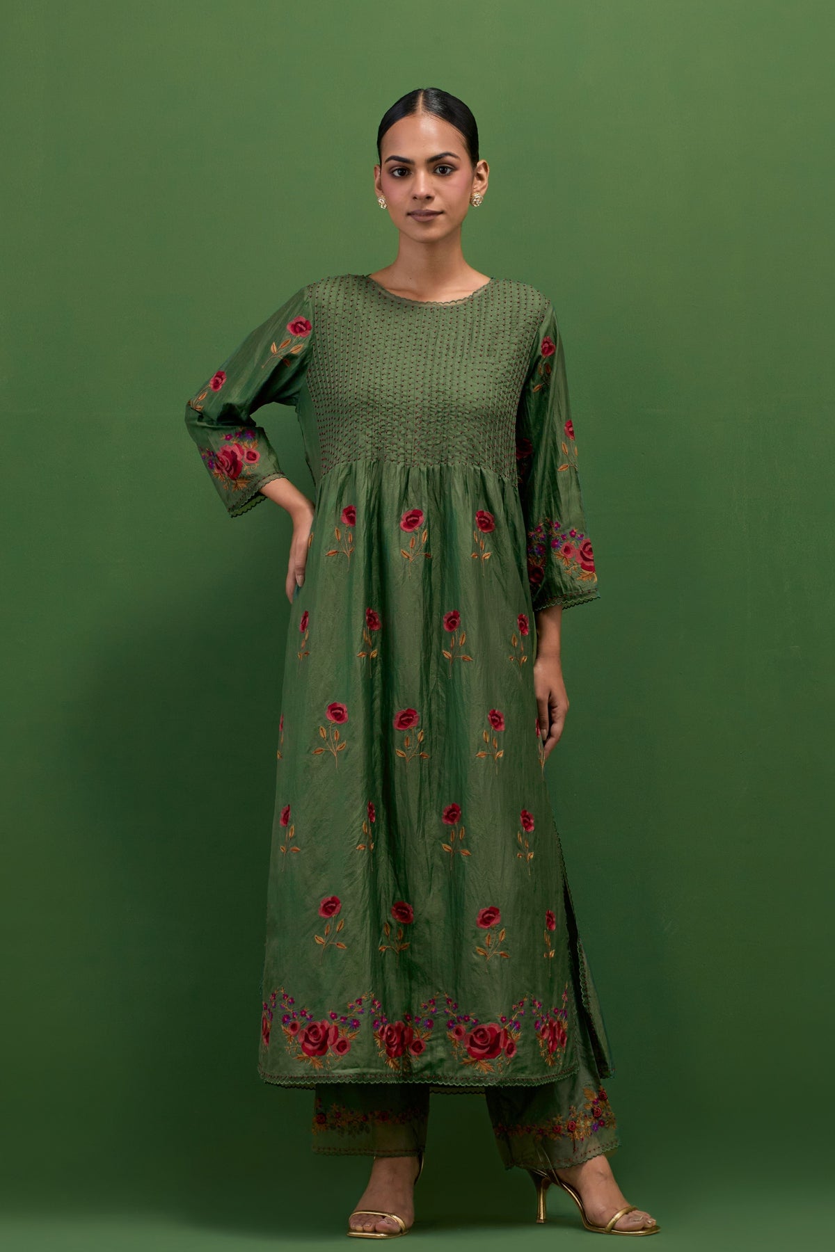 Brunswick Green Embroidery Kurta Set