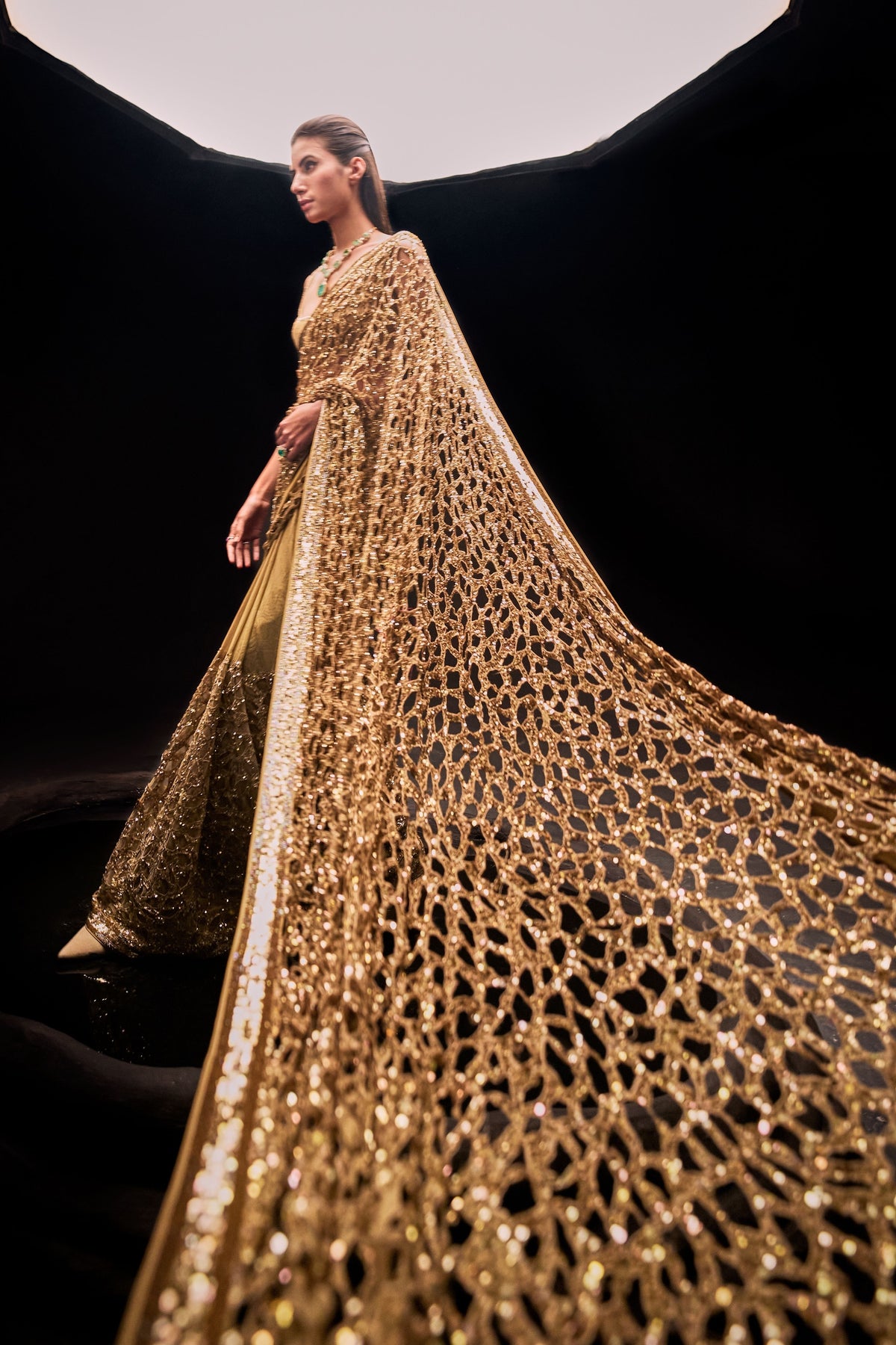 Golden Cut Work Saree