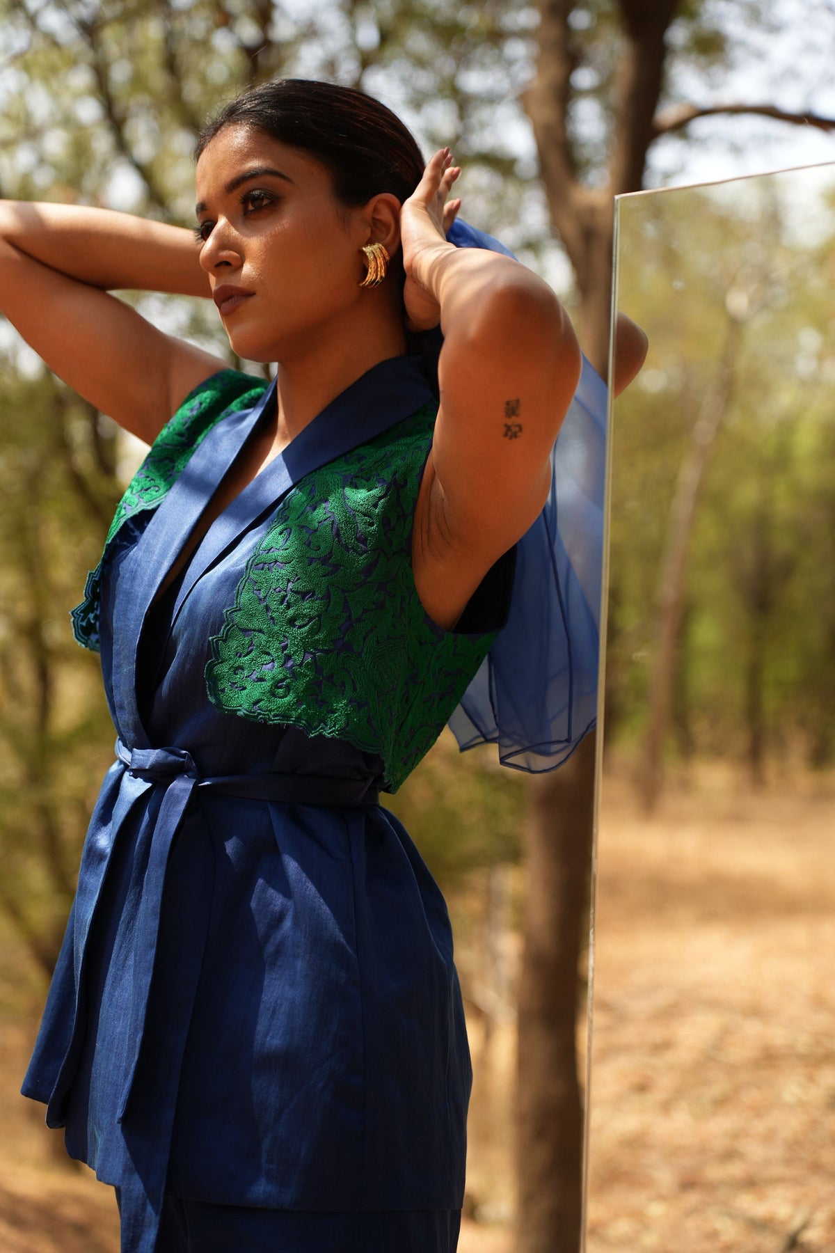 Blue Embroidered Pant Suit