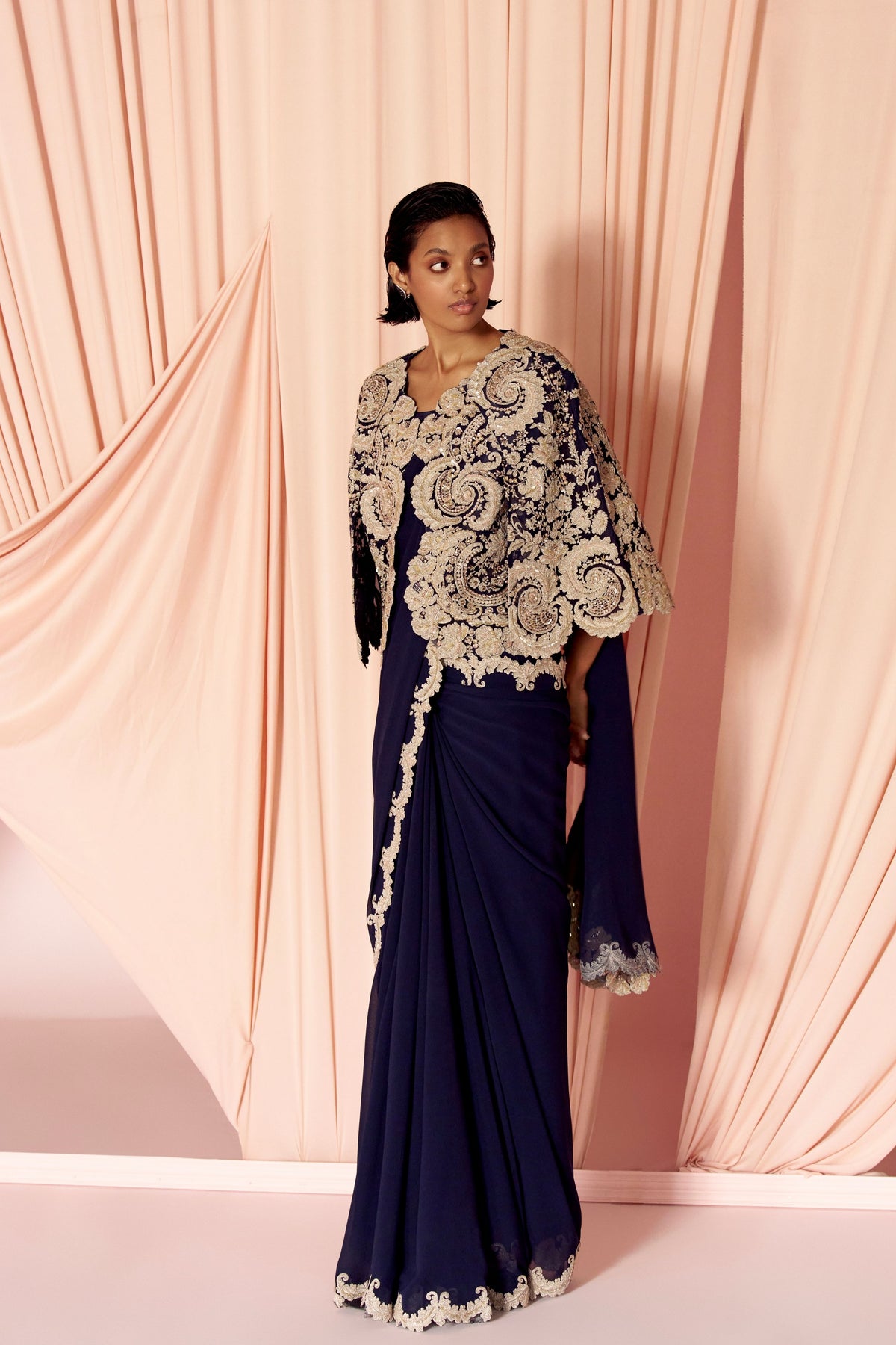 Charisma Scalloped Saree and Cape