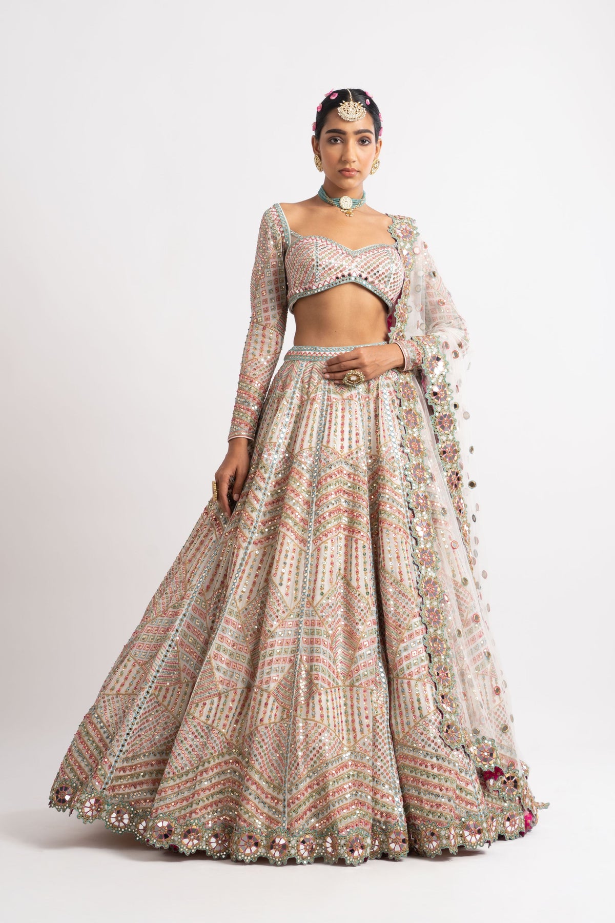 White heavy lehenga