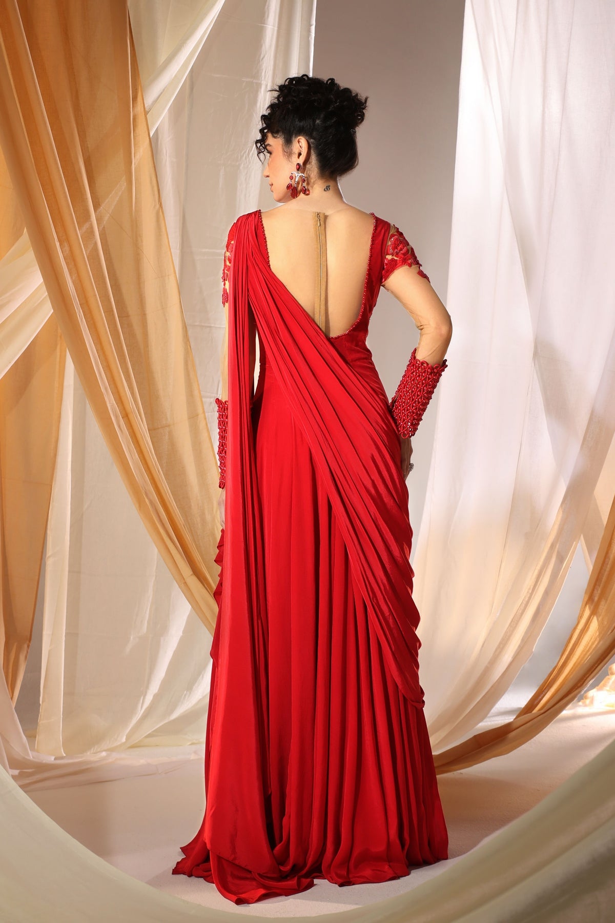 Deep Scarlet Drape Saree