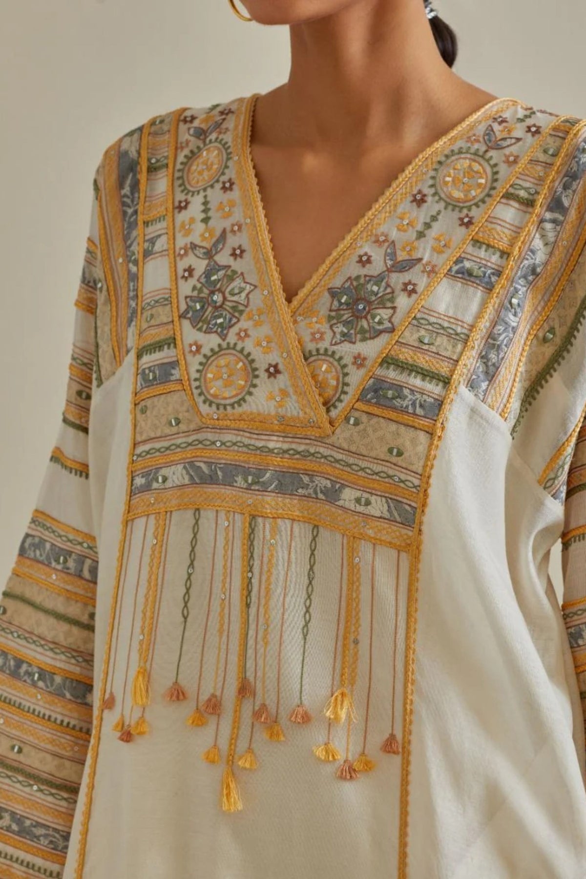 Yellow and Off White Kaftan Set