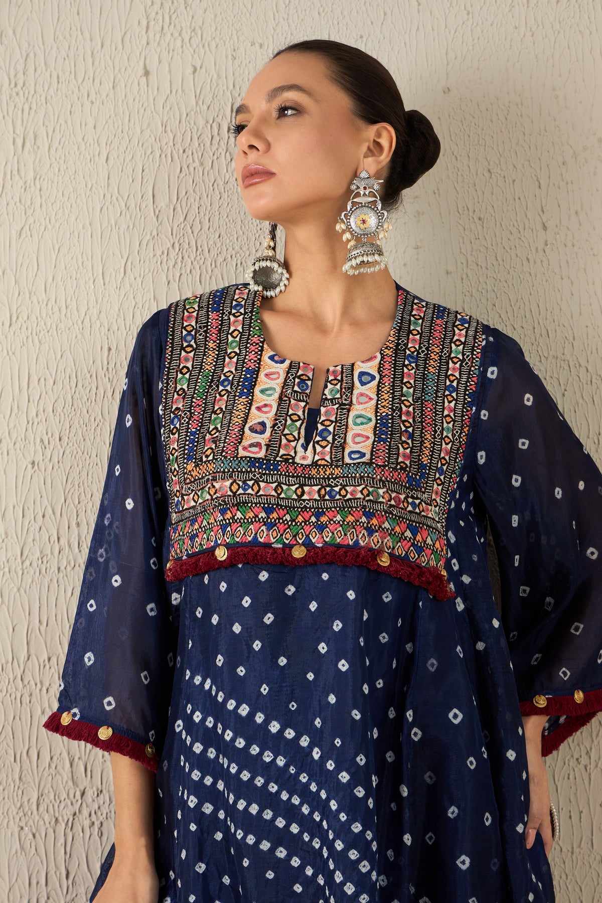 Navy Blue Bandhani Tunic Set