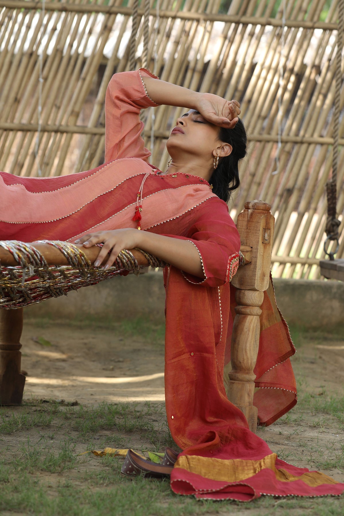 Red And Peach Kurta Set