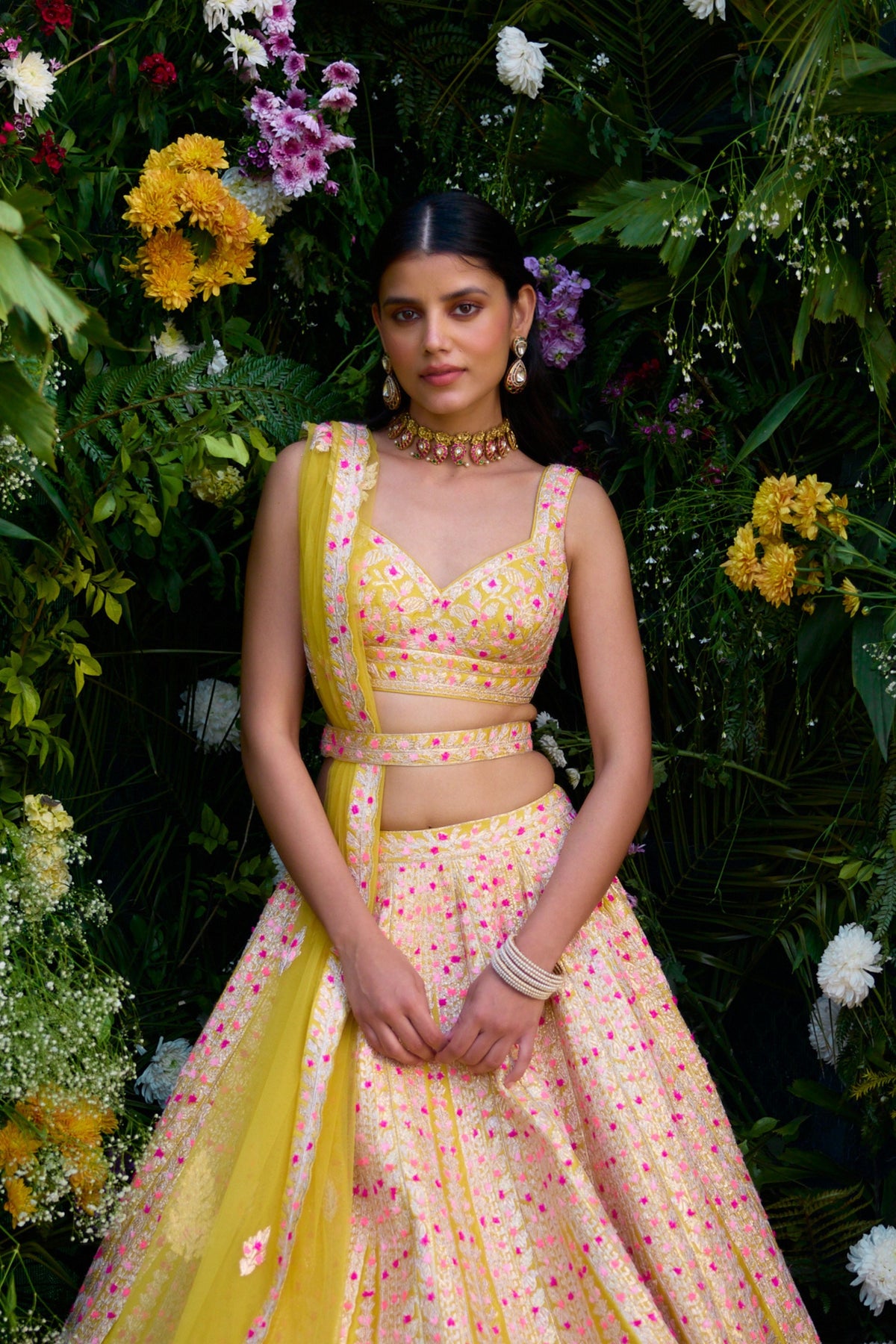 Spectra Yellow Embroidered Lehenga Set