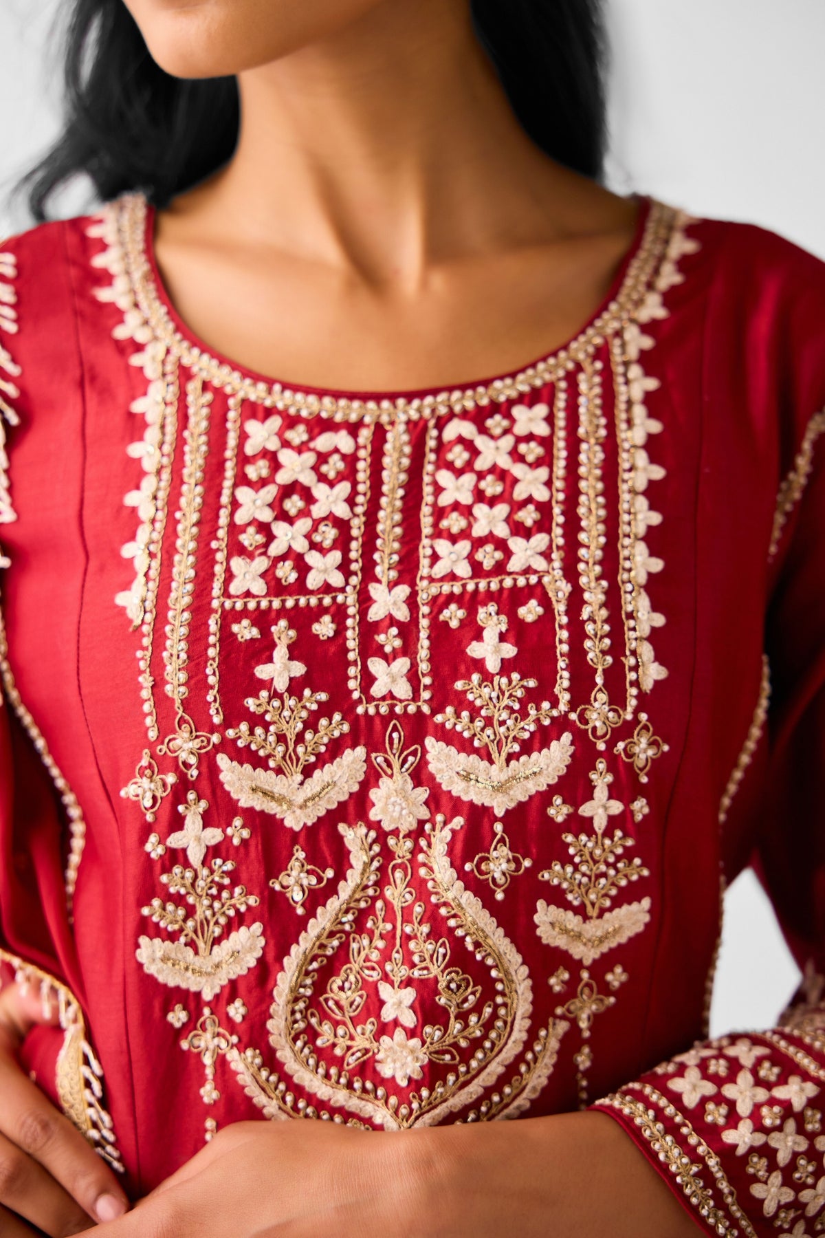 Red Embroidered Anarkali Set