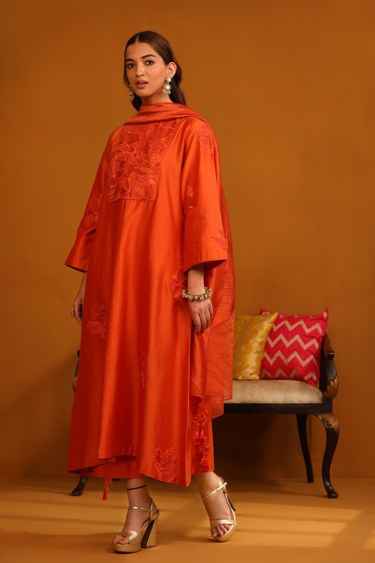 Nafeesa Applique Orange Suit Set