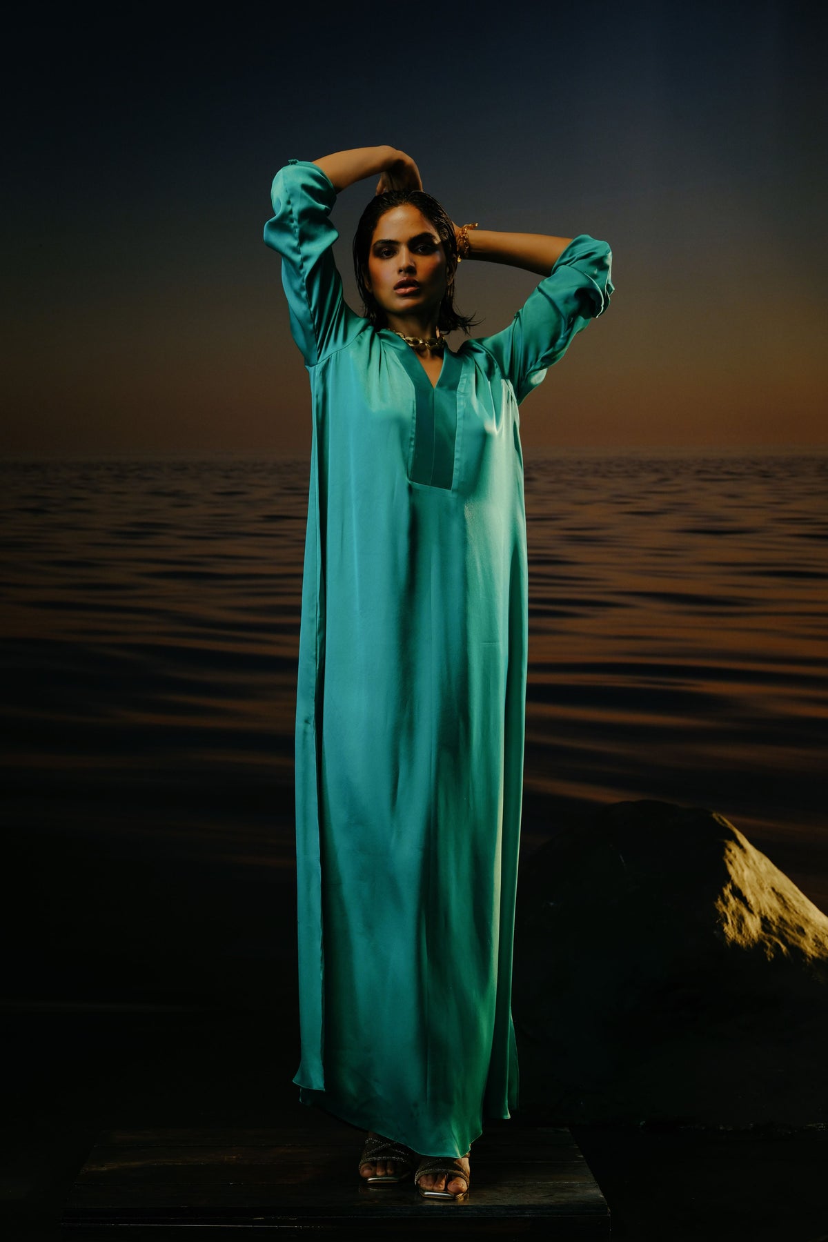 Maya Solid Green Kaftan