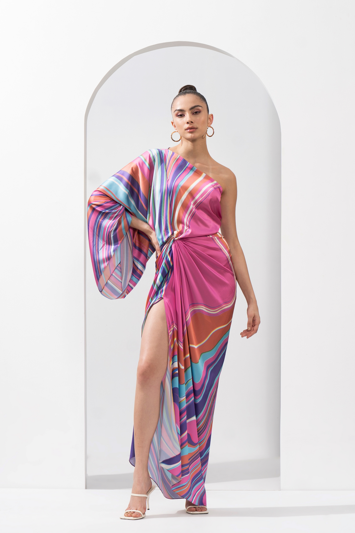 Marble Placement Printed Draped Dress