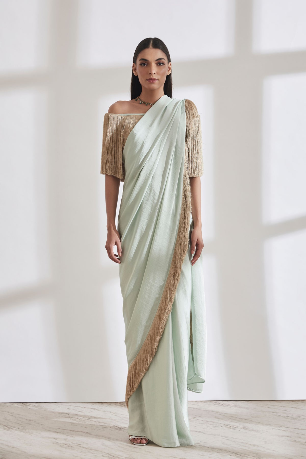 Noor Fringe Green Sari