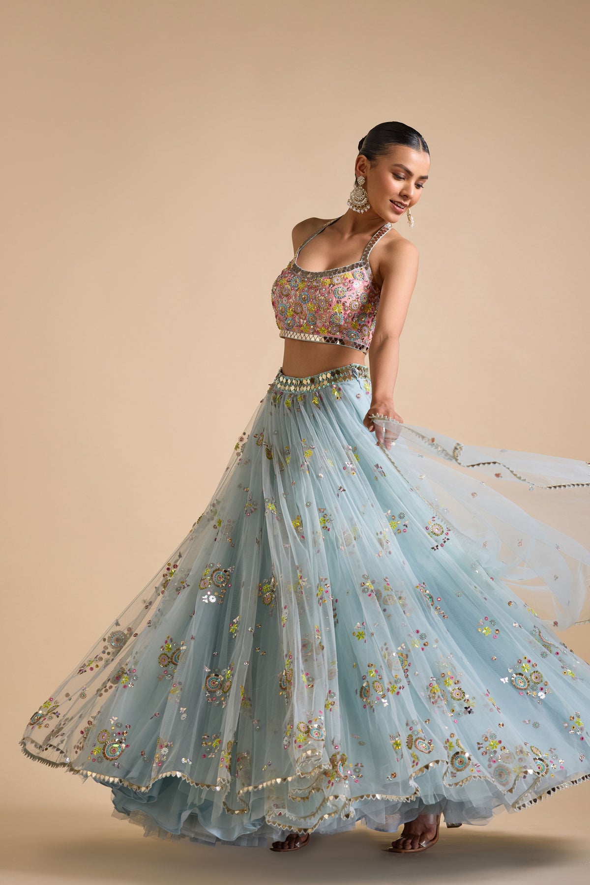 Multicolour Net Lehenga Set