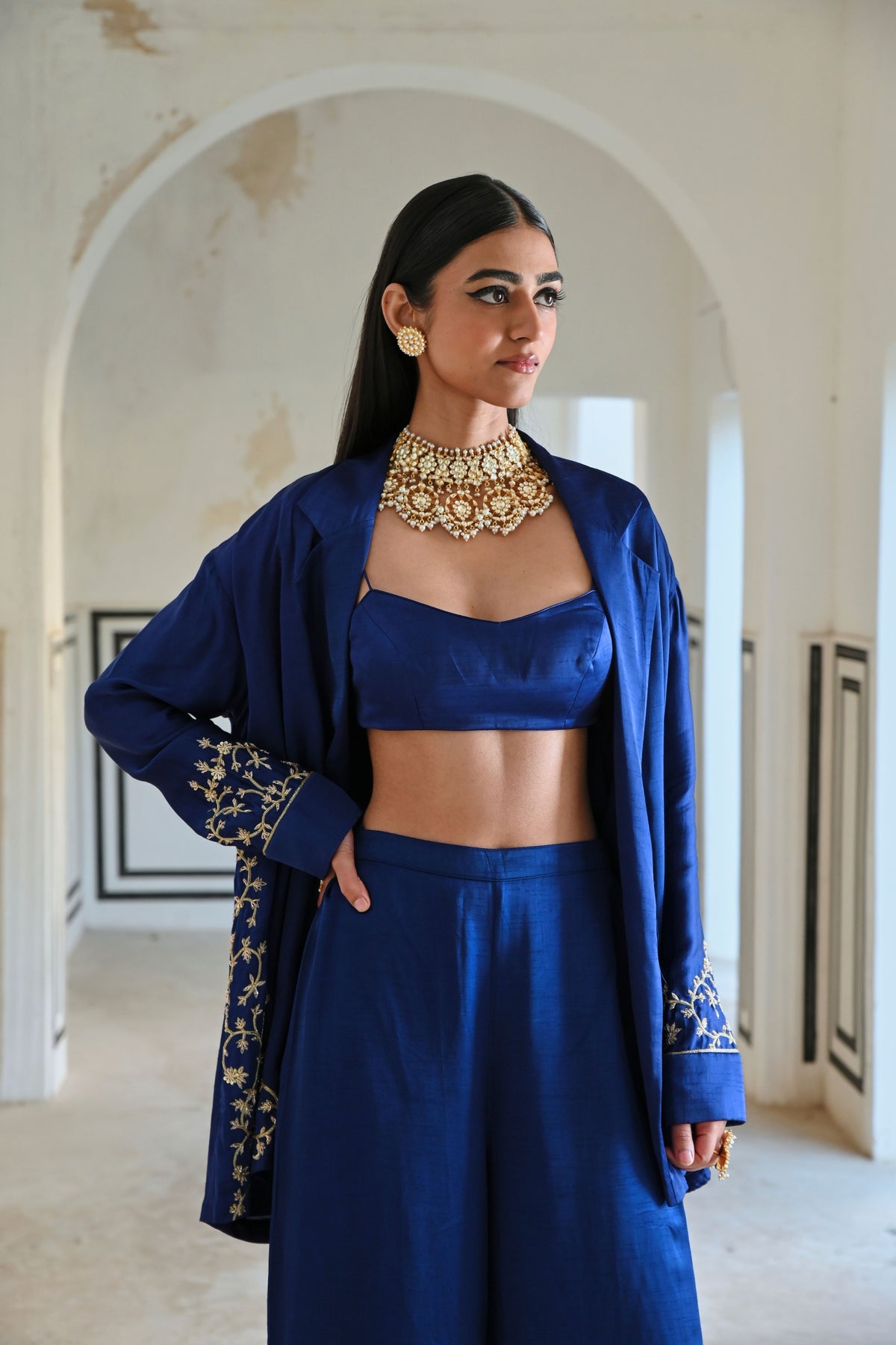 Royal Blue Embroidered Palazzo Set