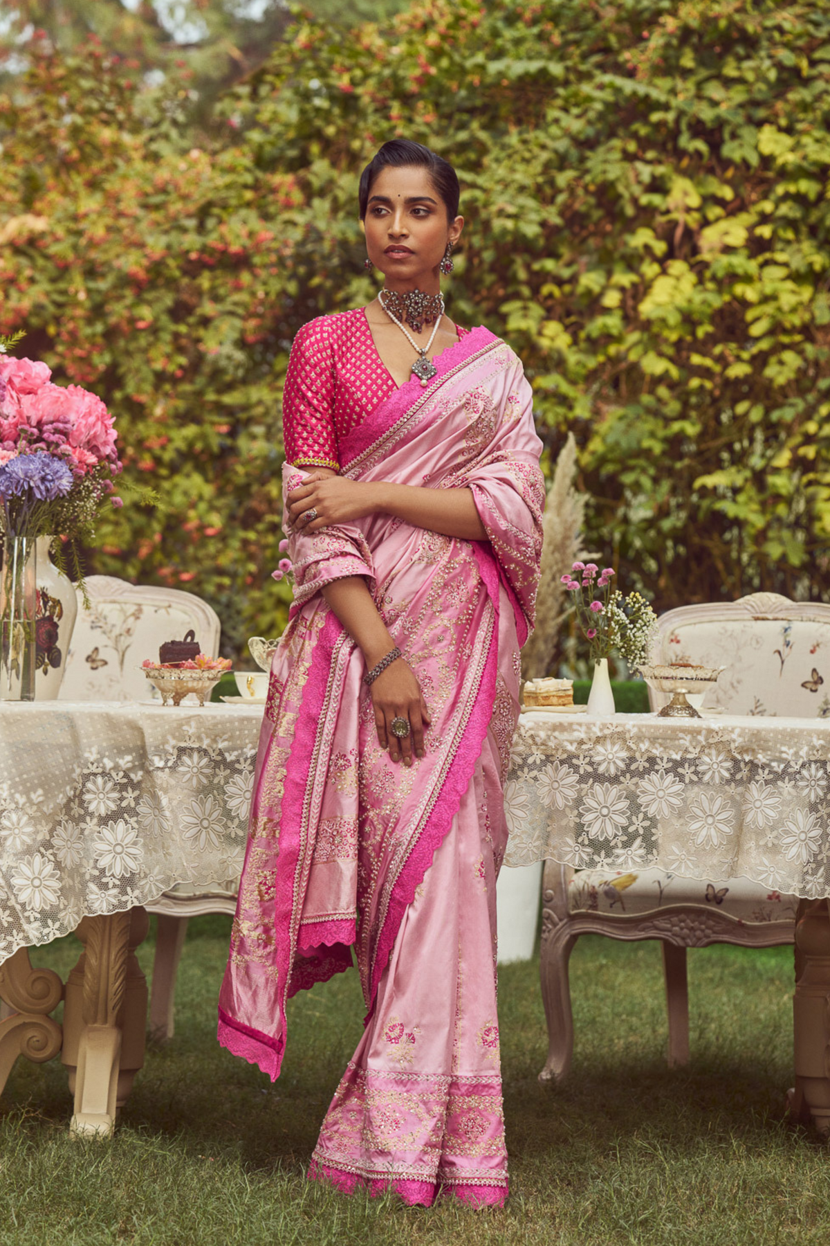 Lavender Pink Zari Handloom Sari