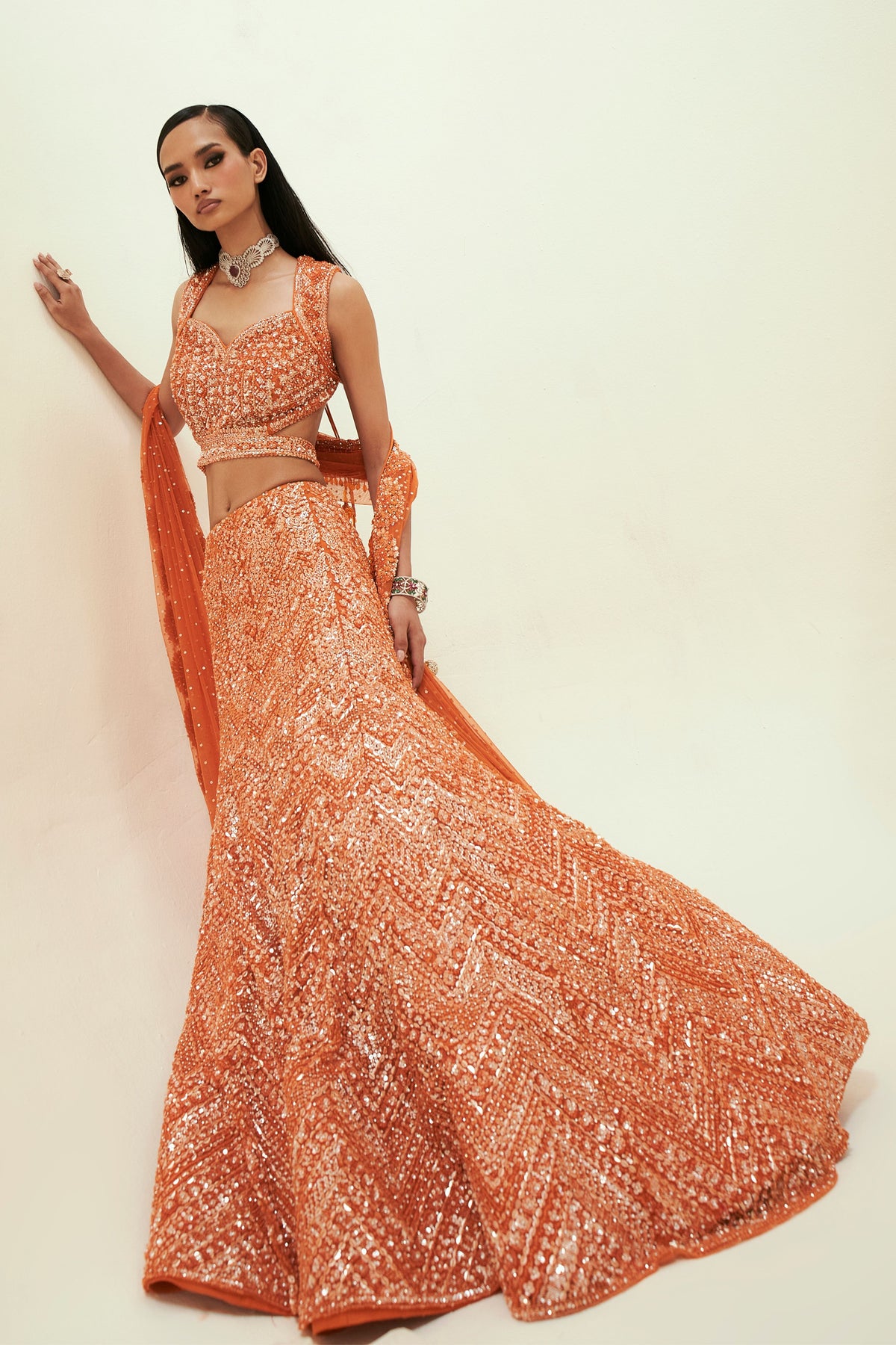 Orange Sara Lehenga set