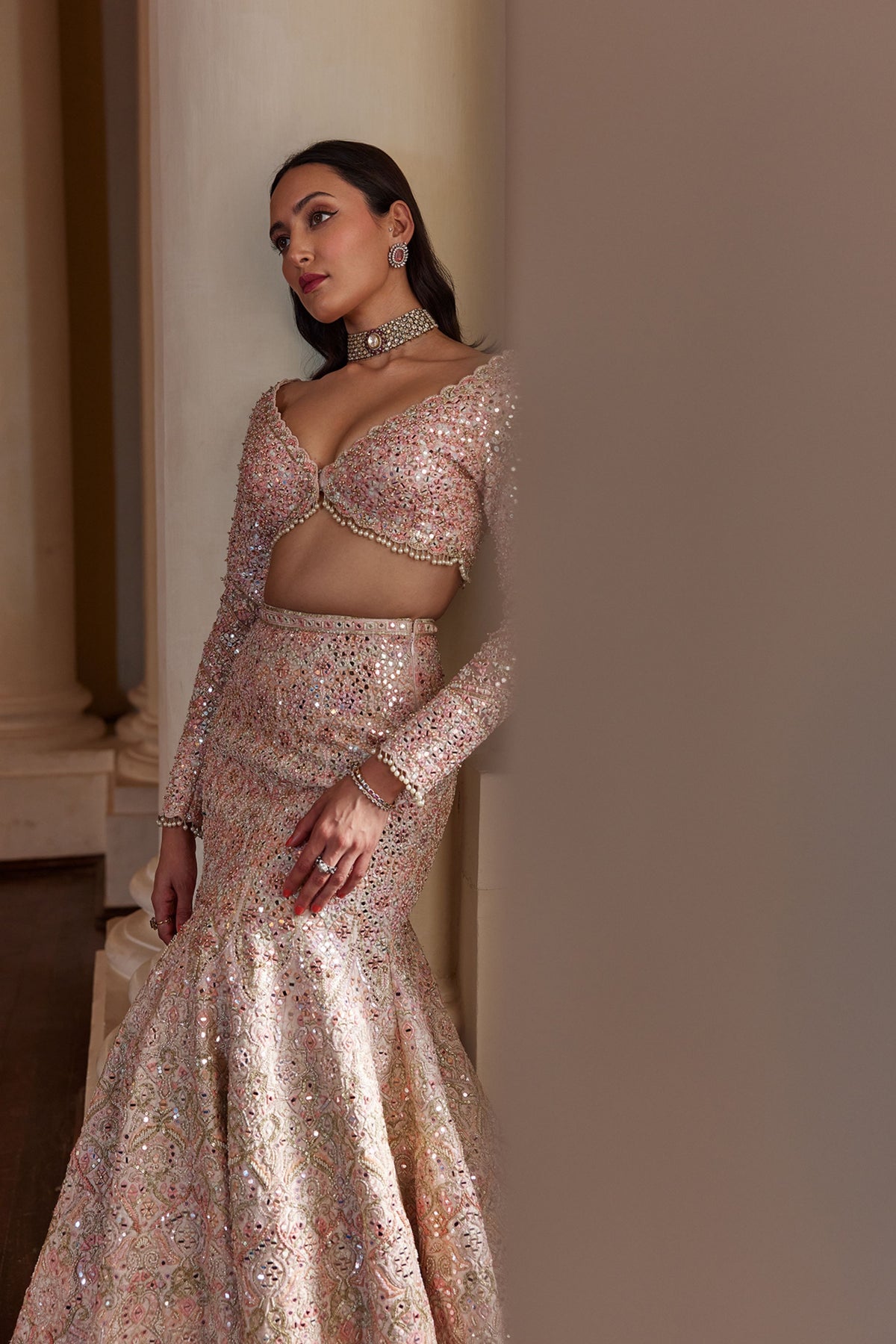 Pink Fit and Flare Lehenga Set