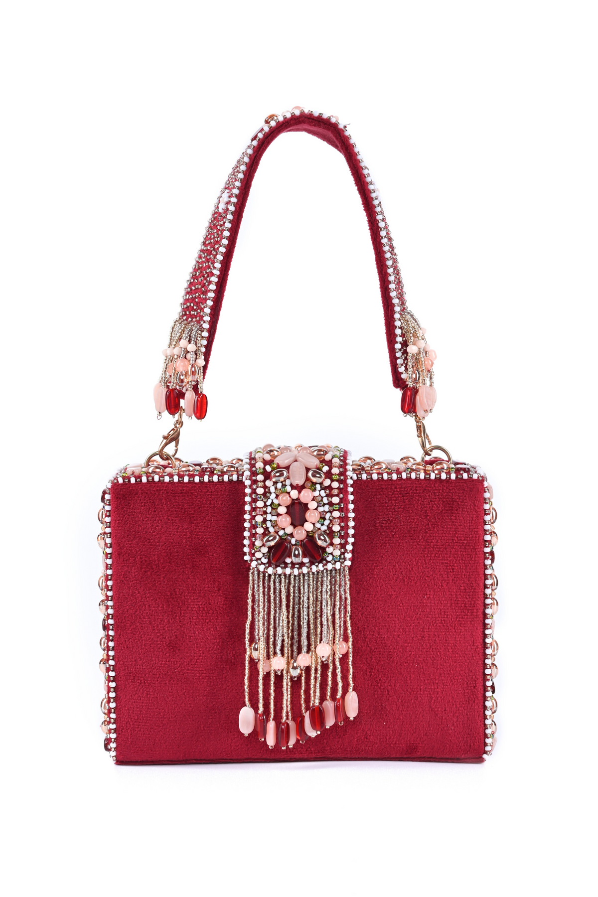 Sara Maroon Embellished Box Bag