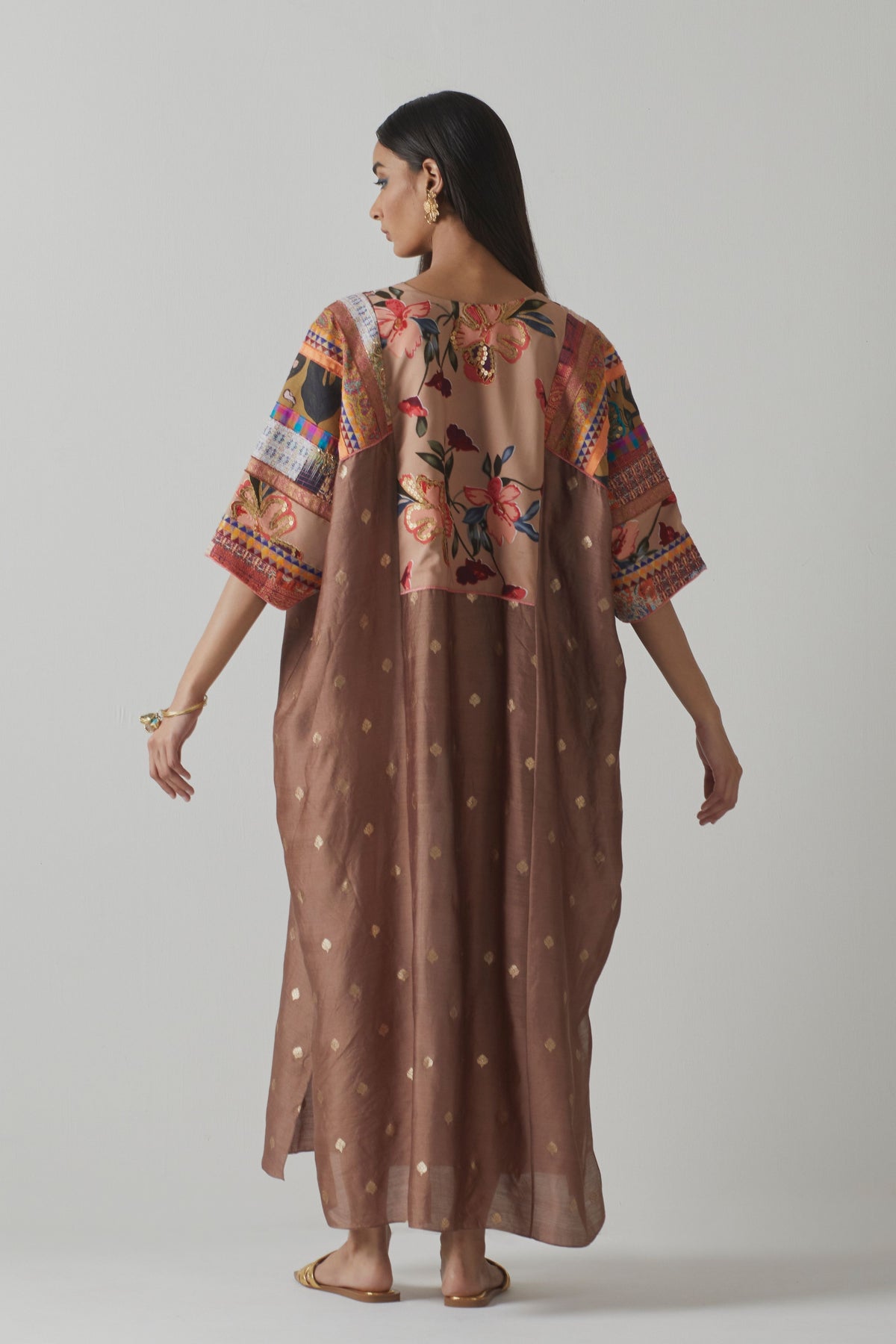 Brown Silk Patchwork Kaftan