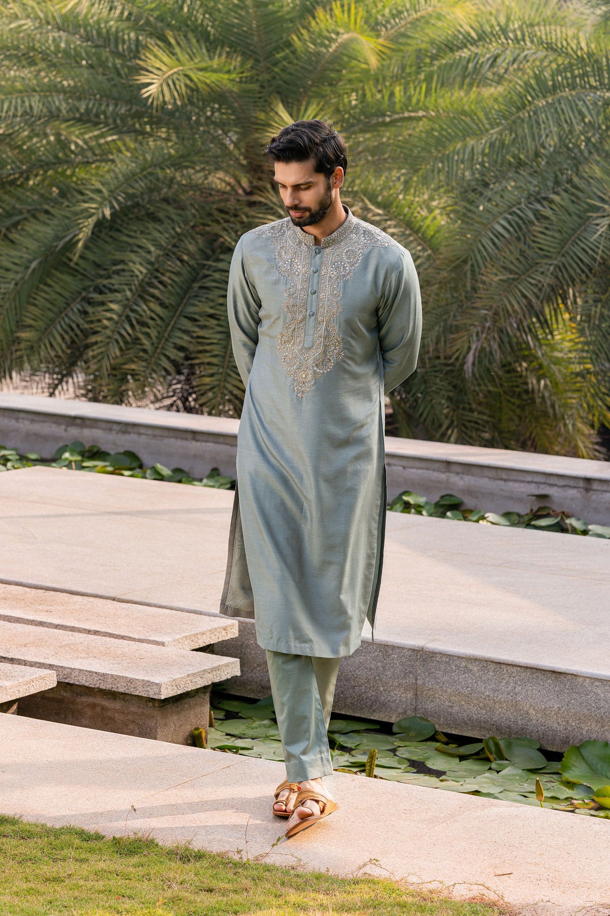 Teal Blue Embroidered Kurta Set