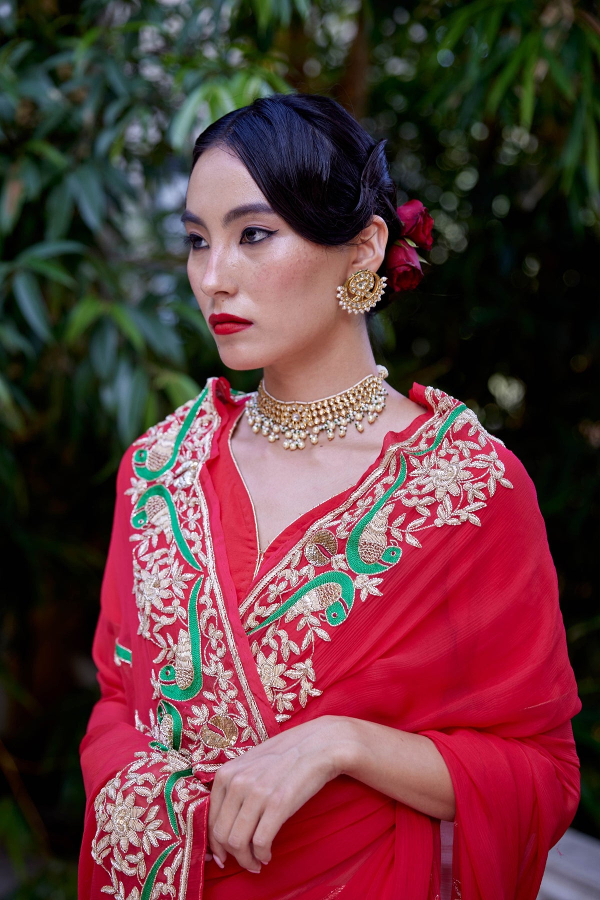 Le Peroquette Red Saree