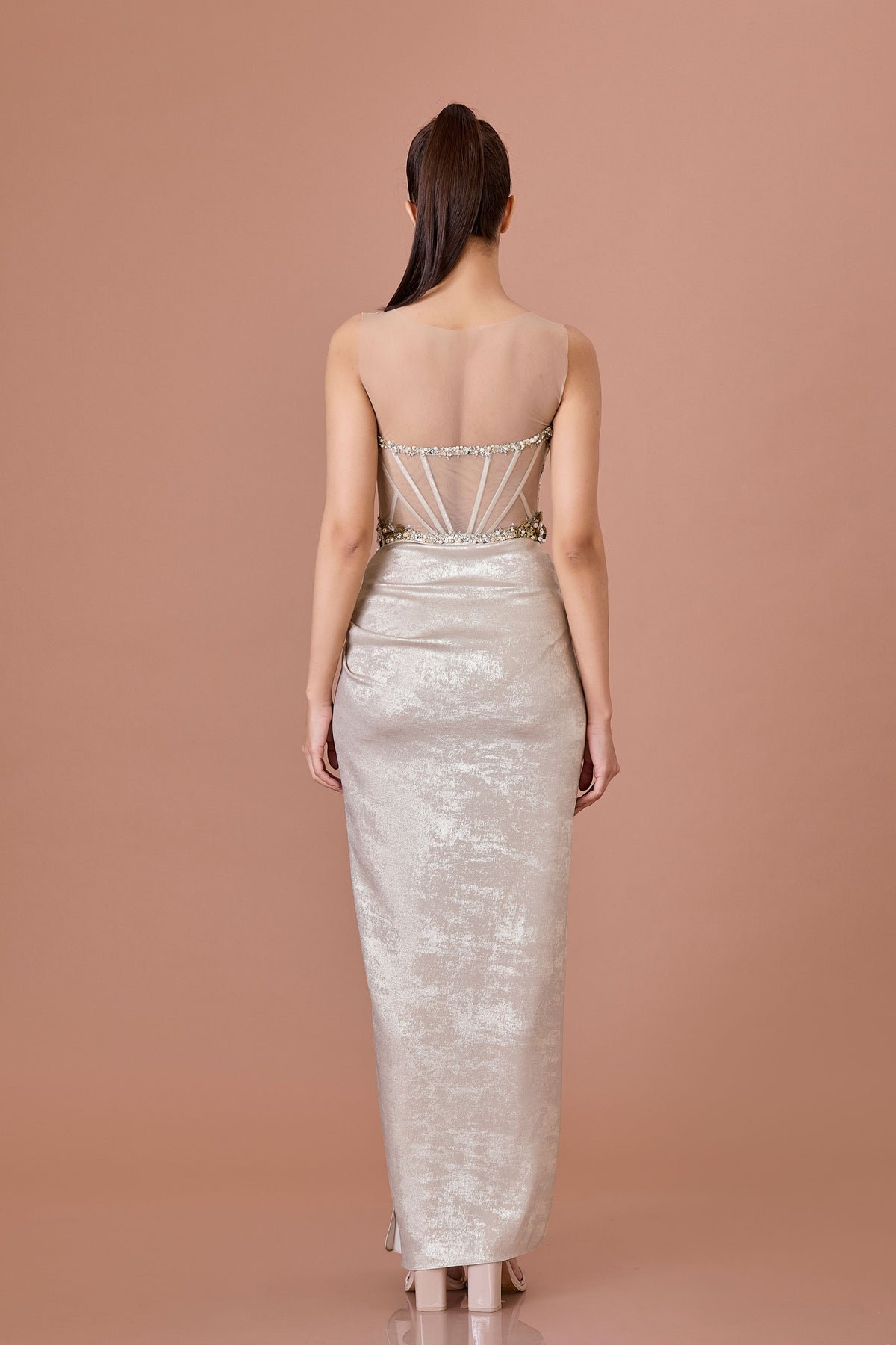 Champagne Gold Foil Draped Gown