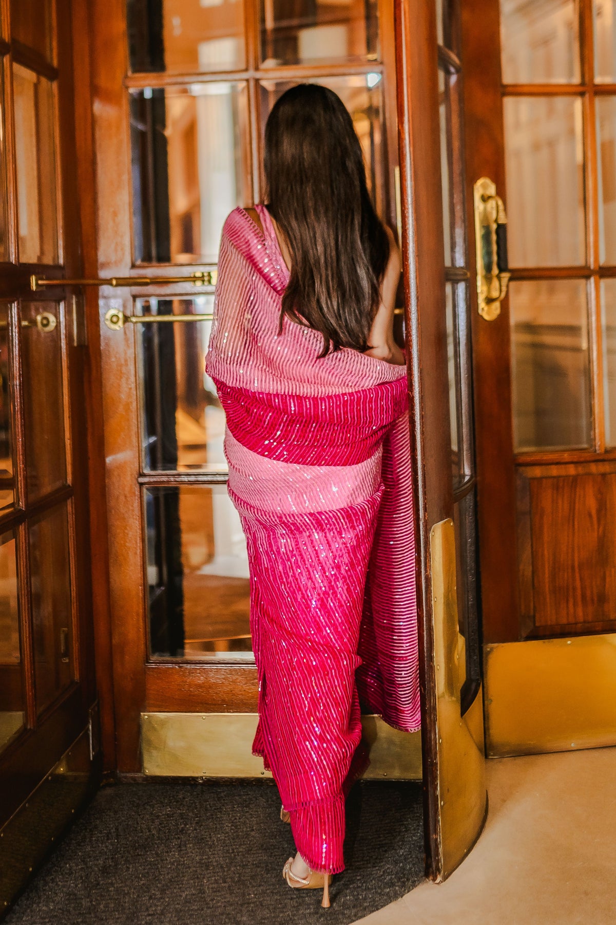 Fuchsia Pink Ombré Organza Saree